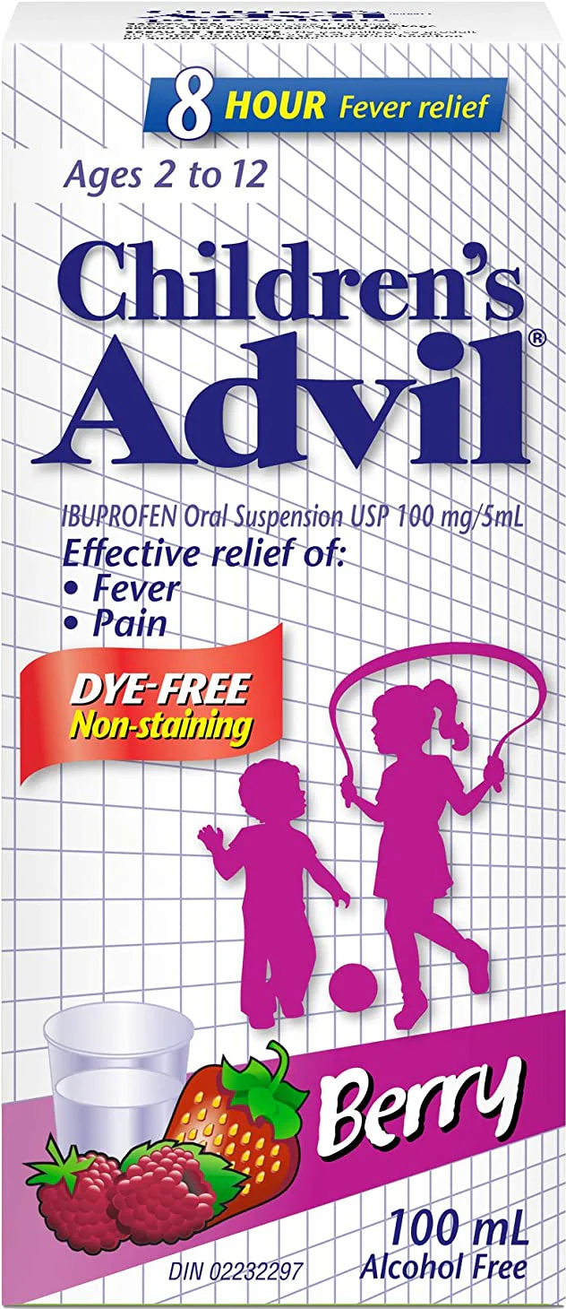 Advil Children's Ibuprofen Oral Suspension USP 100mg/5mL Dye Free Berry 100mL