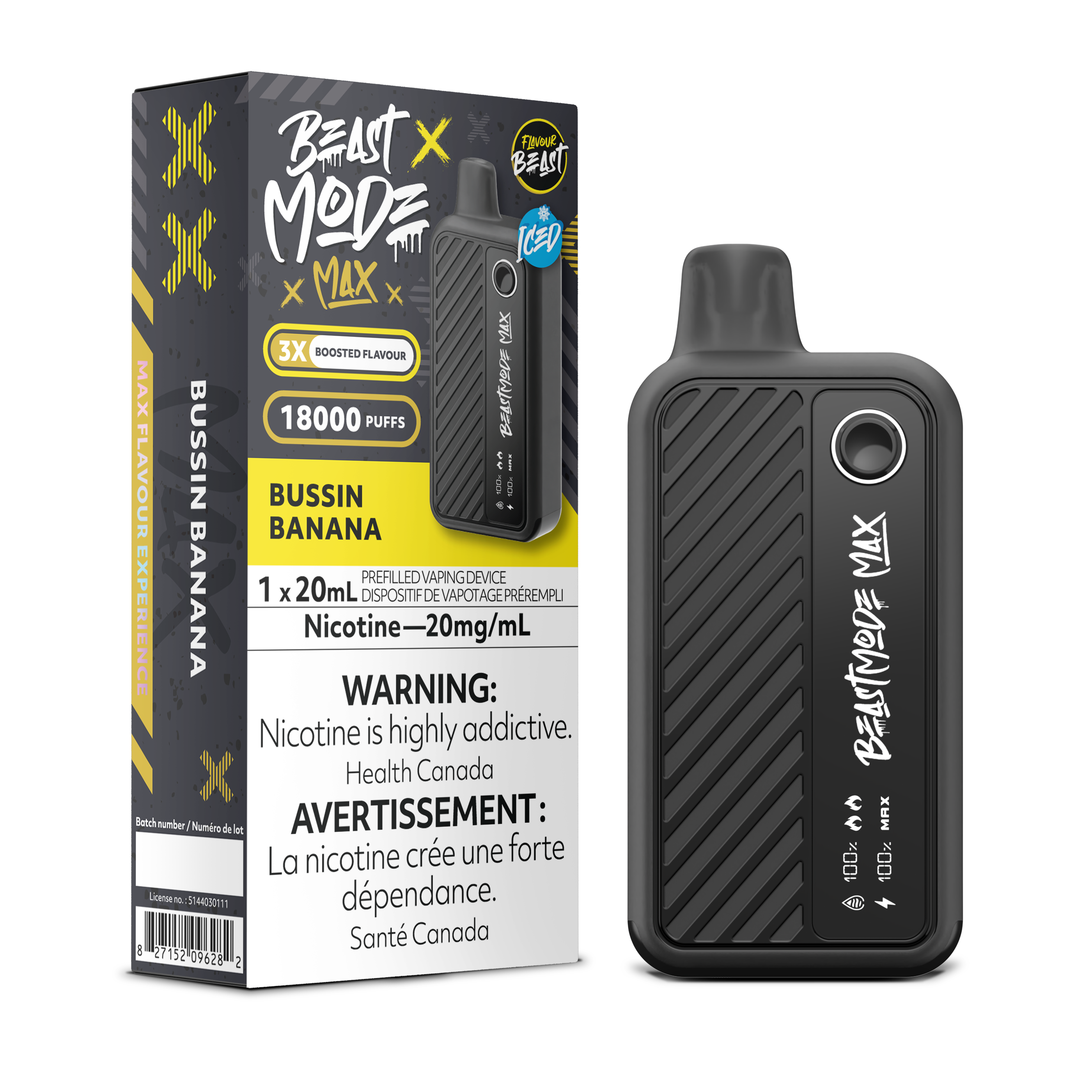 BUSSIN BANANA ICED - Flavour Beast Mode Max 18K - 20MG - 5pc/Carton