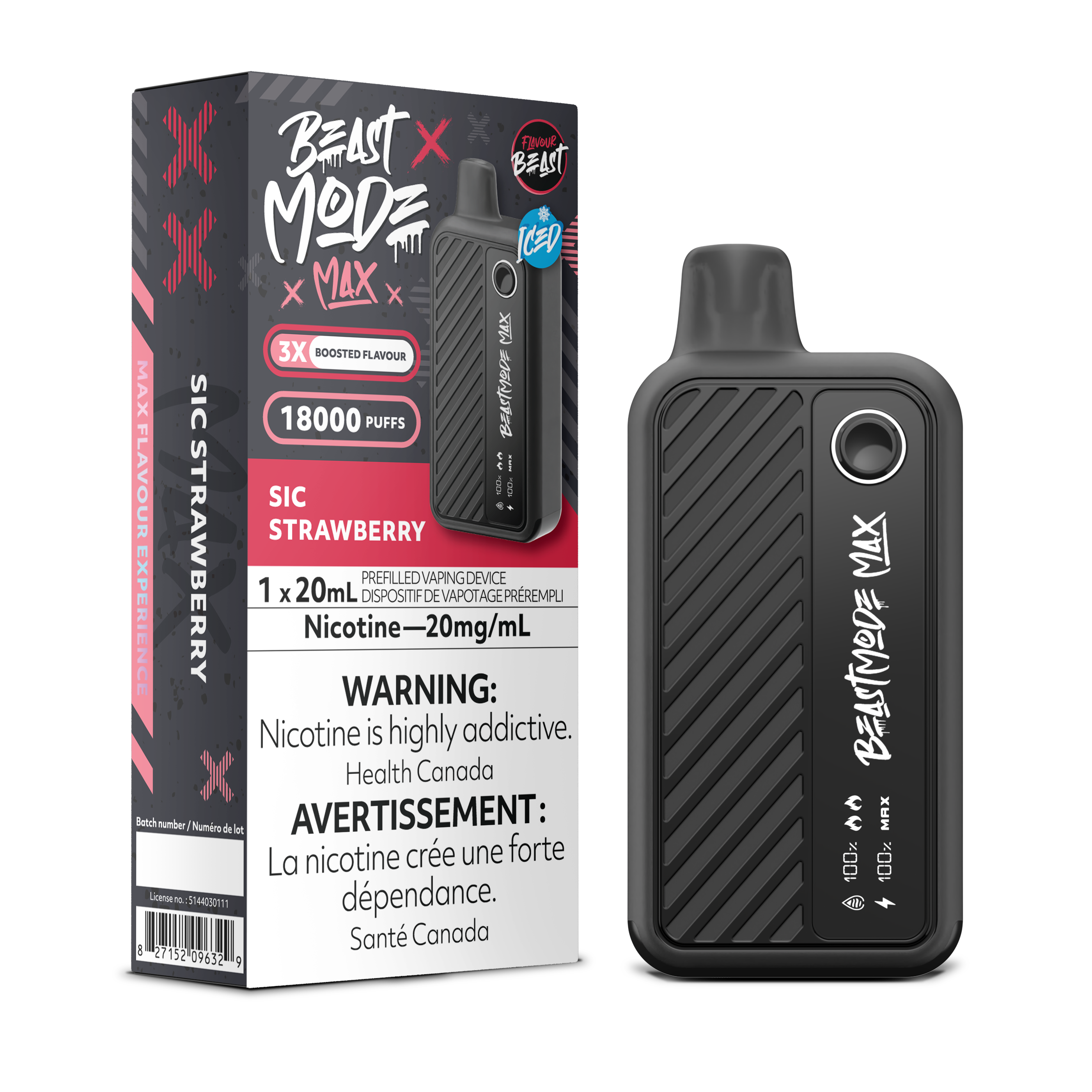 SIC STRAWBERRY ICED - Flavour Beast Mode Max 18K - 20MG - 5pc/Carton