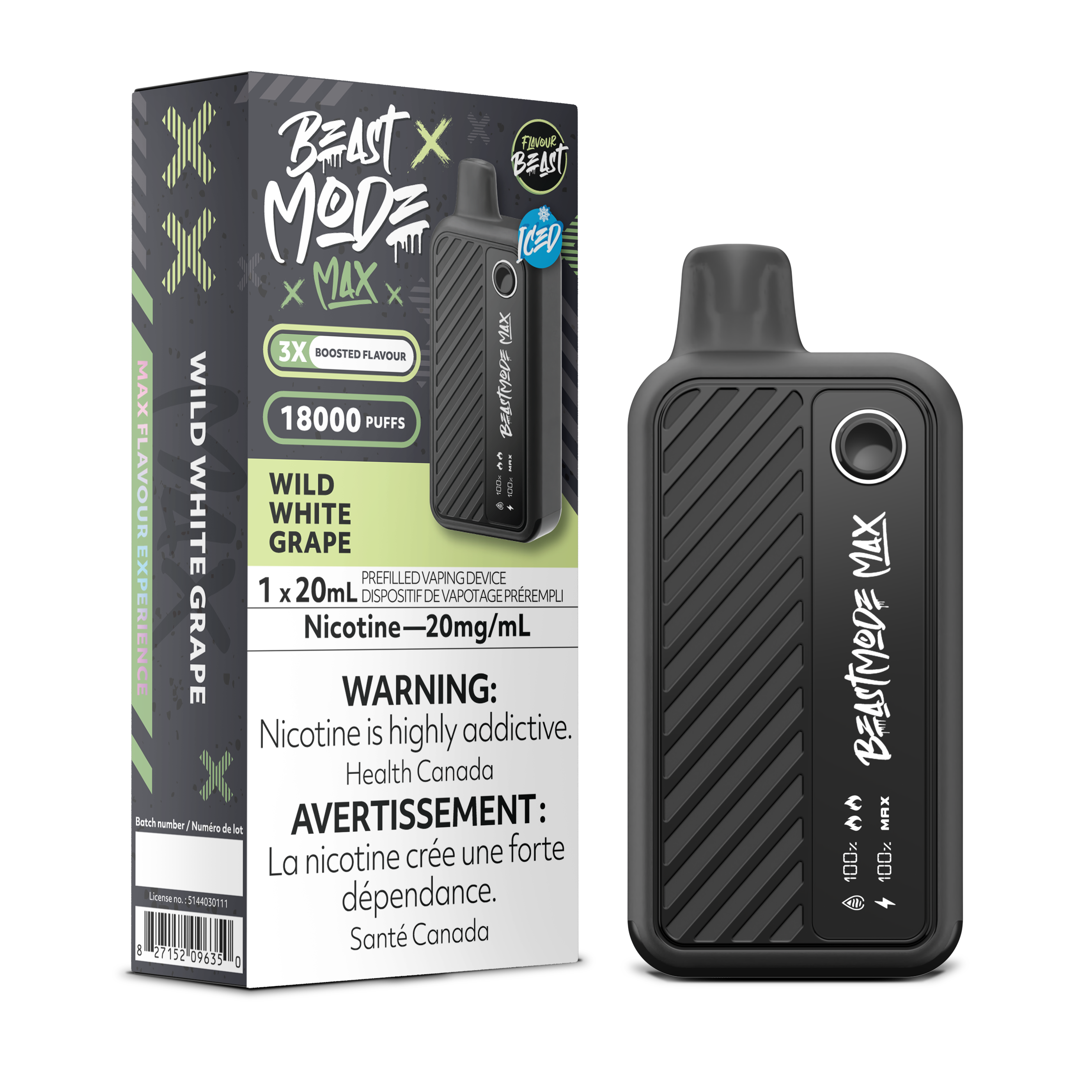 WILD WHITE GRAPE ICED - Flavour Beast Mode Max 18K - 20MG - 5pc/Carton