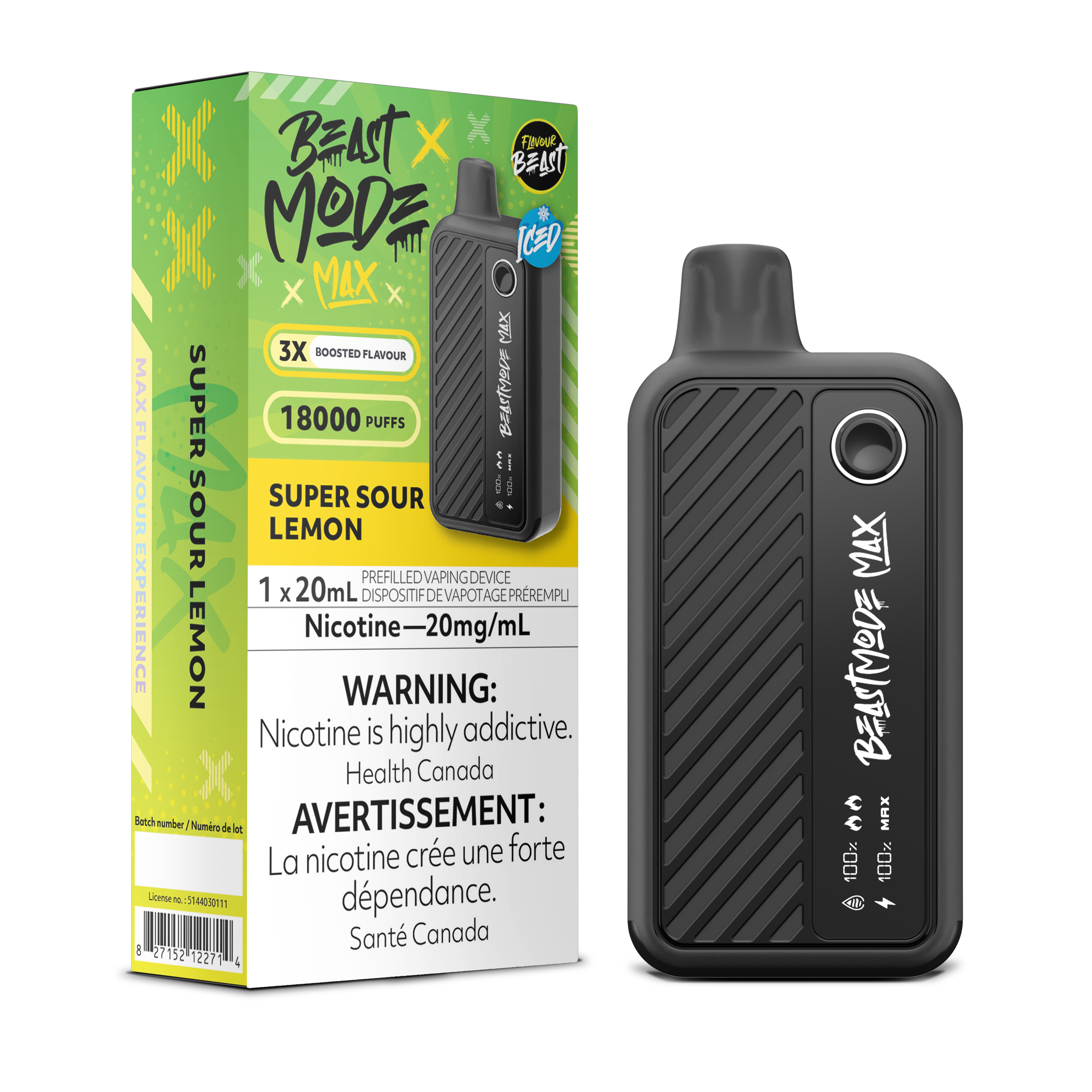 SUPER SOUR LEMON ICED - Flavour Beast Mode Max 18K - 20MG - 5pc/Carton