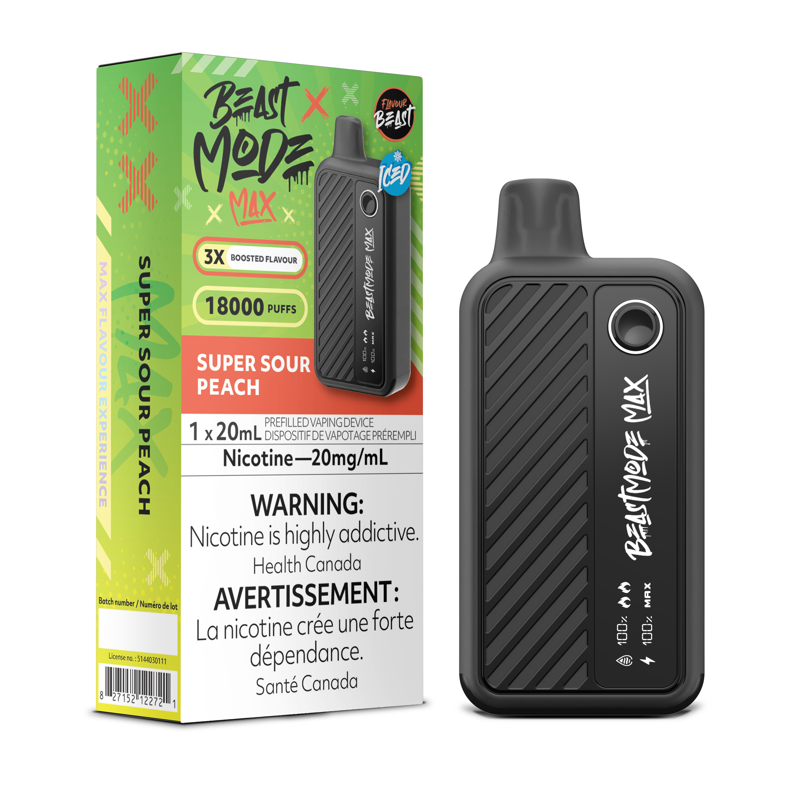 SUPER SOUR PEACH ICED - Flavour Beast Mode Max 18K - 20MG - 5pc/Carton