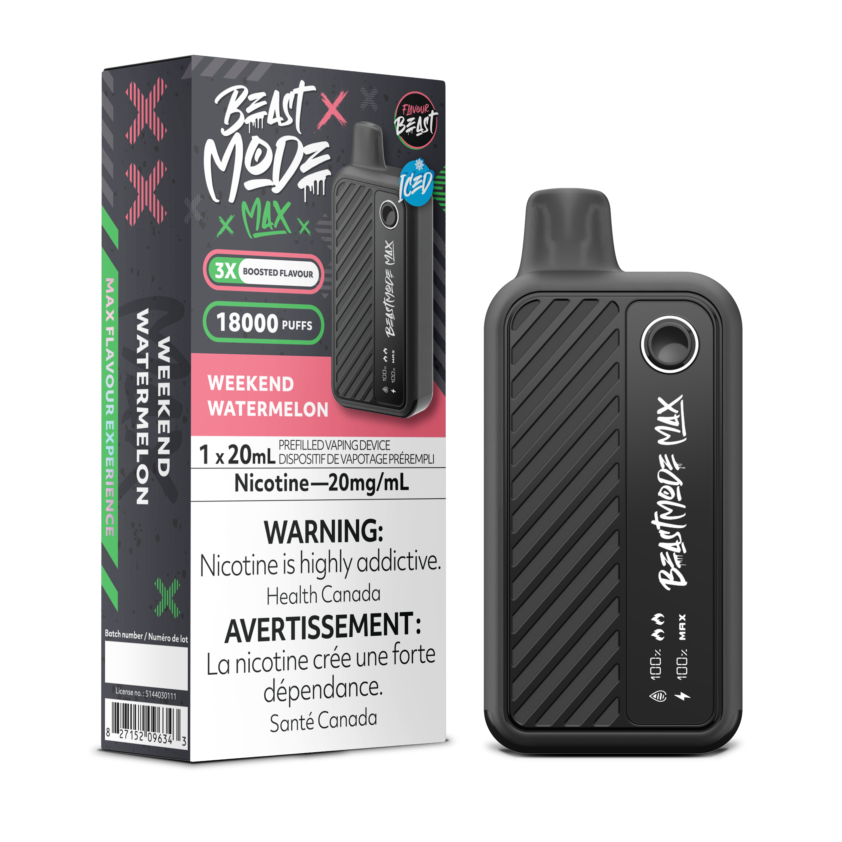 WEEKEND WATERMELON ICED - Flavour Beast Mode Max 18K - 20MG - 5pc/Carton