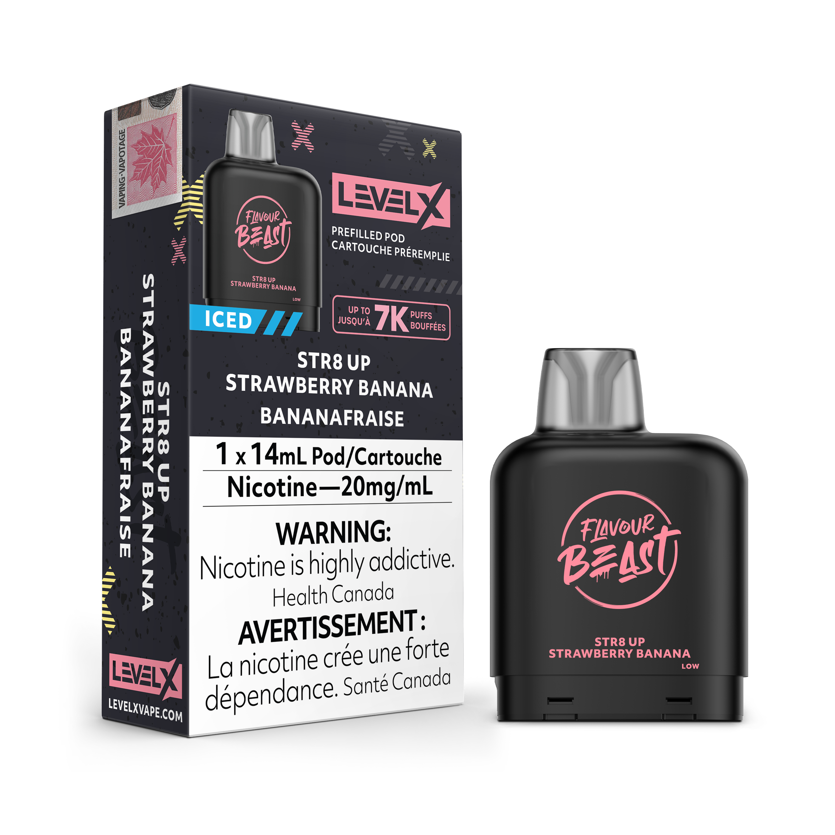 STR8 Up Strawberry Banana Iced - Level X Flavour Beast Pod 14mL - 6pc/Carton