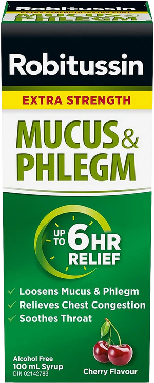 Robitussin Extra Strength Mucus & Phlegm Cherry Flavour Syrup 100mL