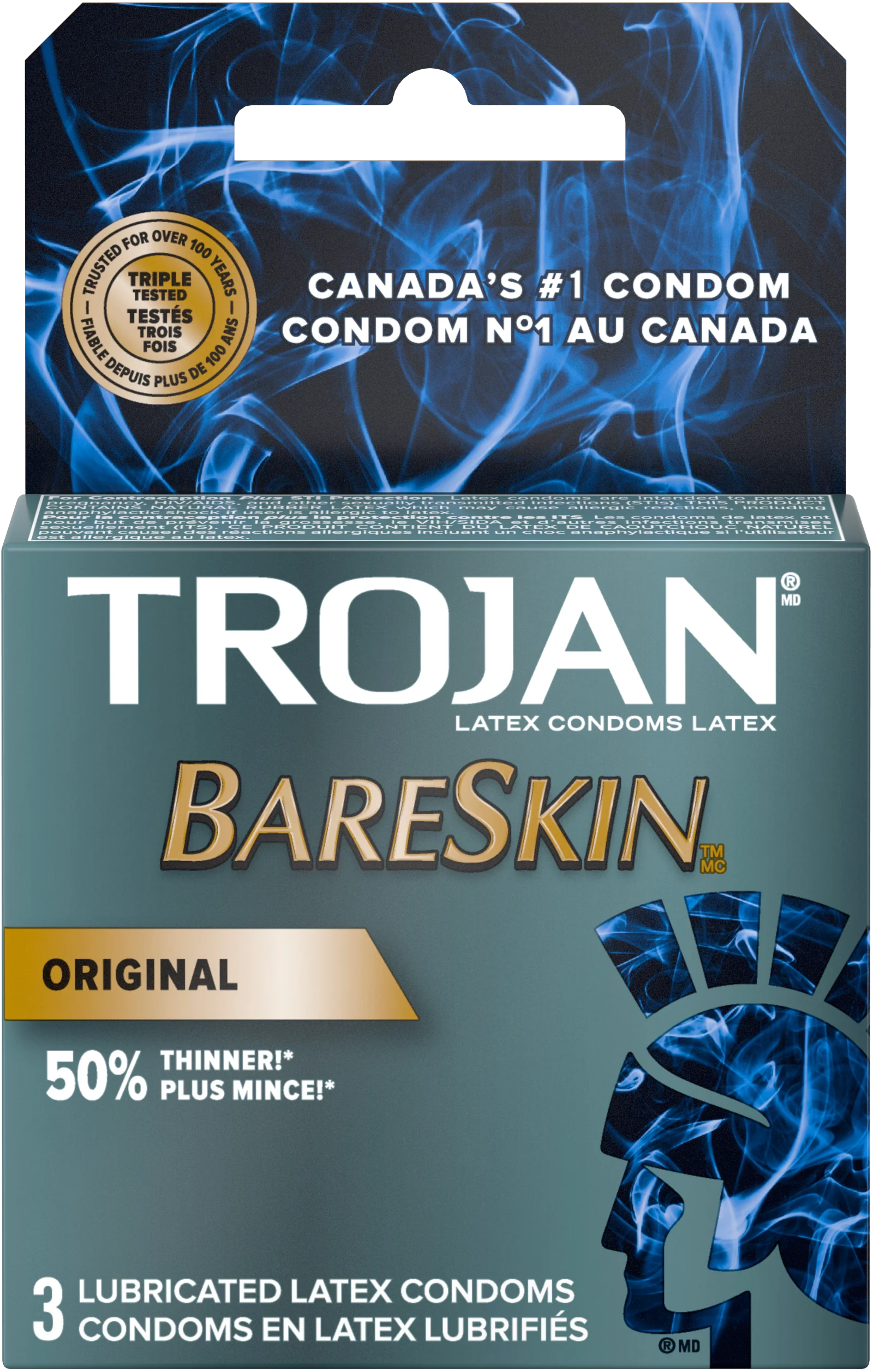 Trojan Bareskin Original Lubricated Latex Condoms 3ct