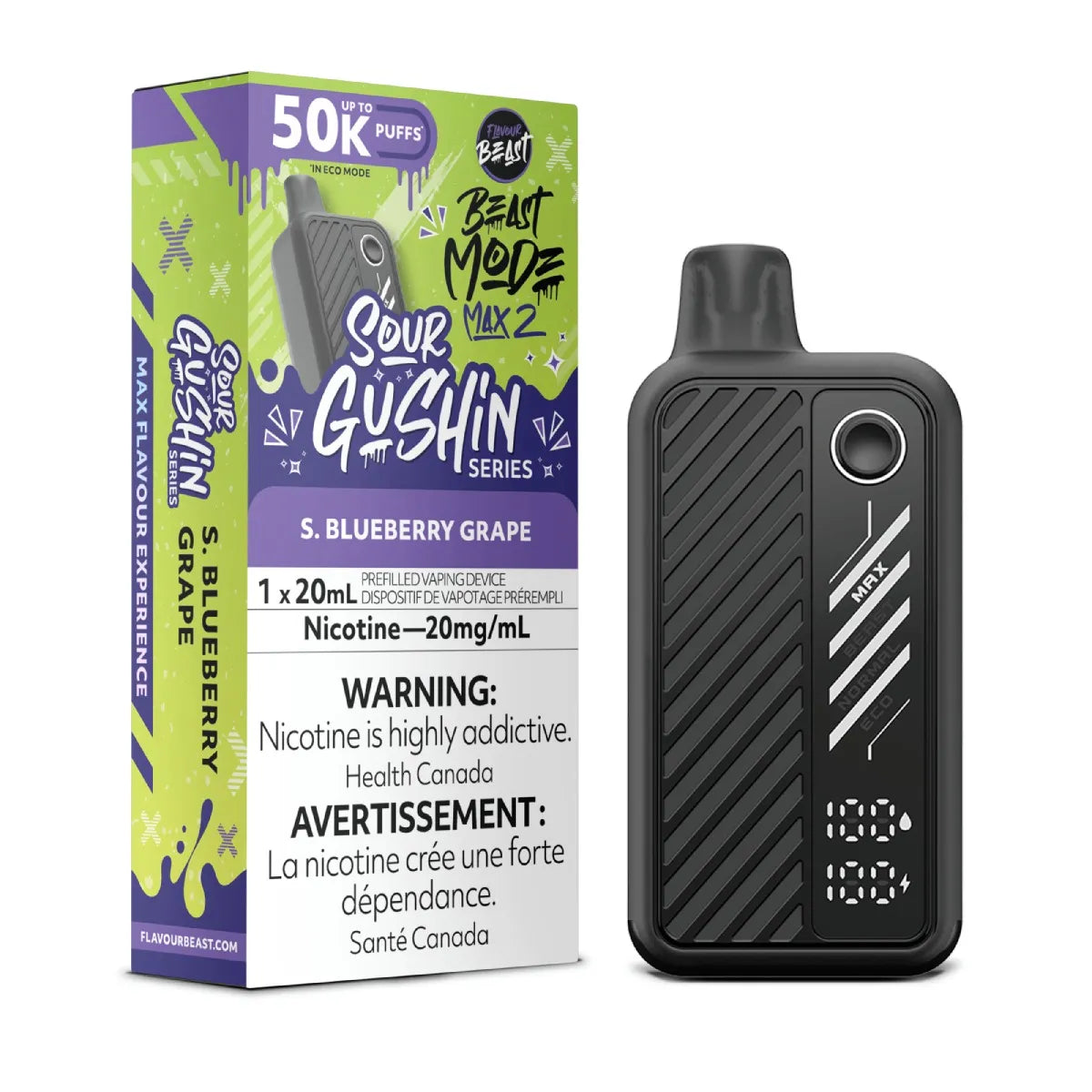 Sour Gushin S. Blueberry Grape - Flavour Beast Mode Max 2 50K - 20MG - 5pc/Carton