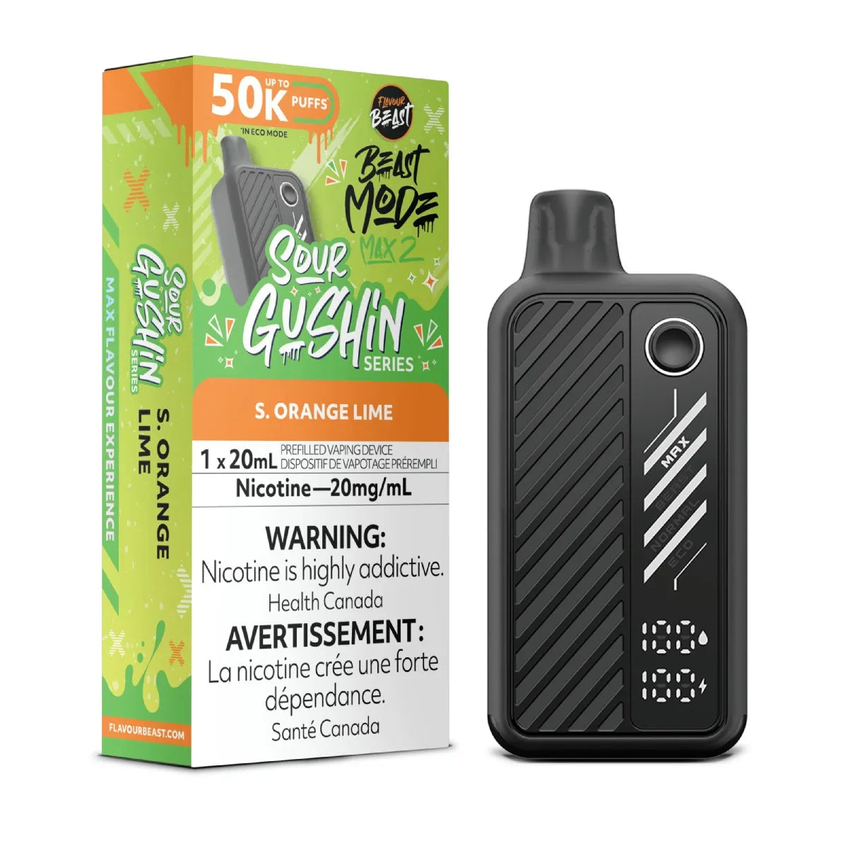 Sour Gushin S. Orange Lime - Flavour Beast Mode Max 2 50K - 20MG - 5pc/Carton