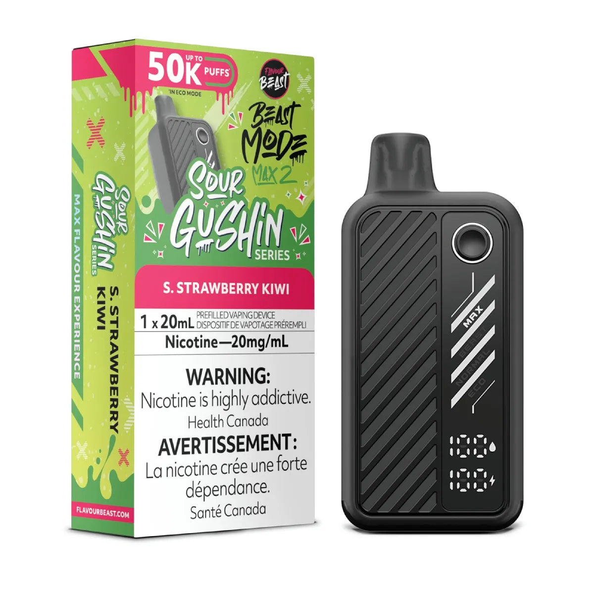 Sour Gushin S. Strawberry Kiwi - Flavour Beast Mode Max 2 50K - 20MG - 5pc/Carton
