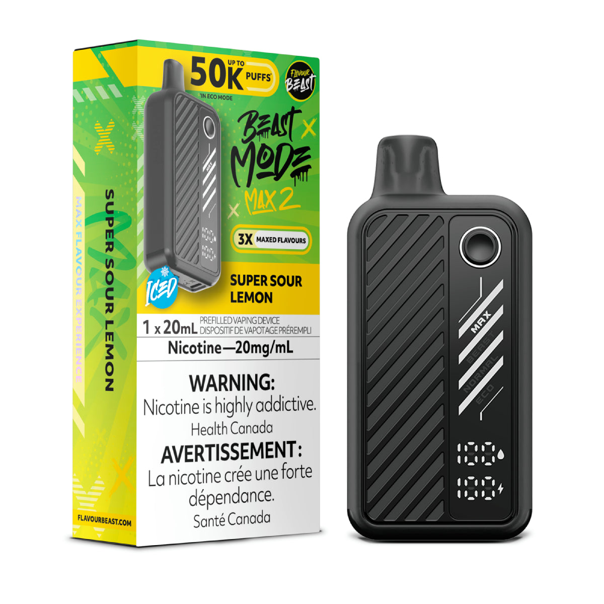 SUPER SOUR LEMON - Flavour Beast Mode Max 2 50K - 20MG - 5pc/Carton