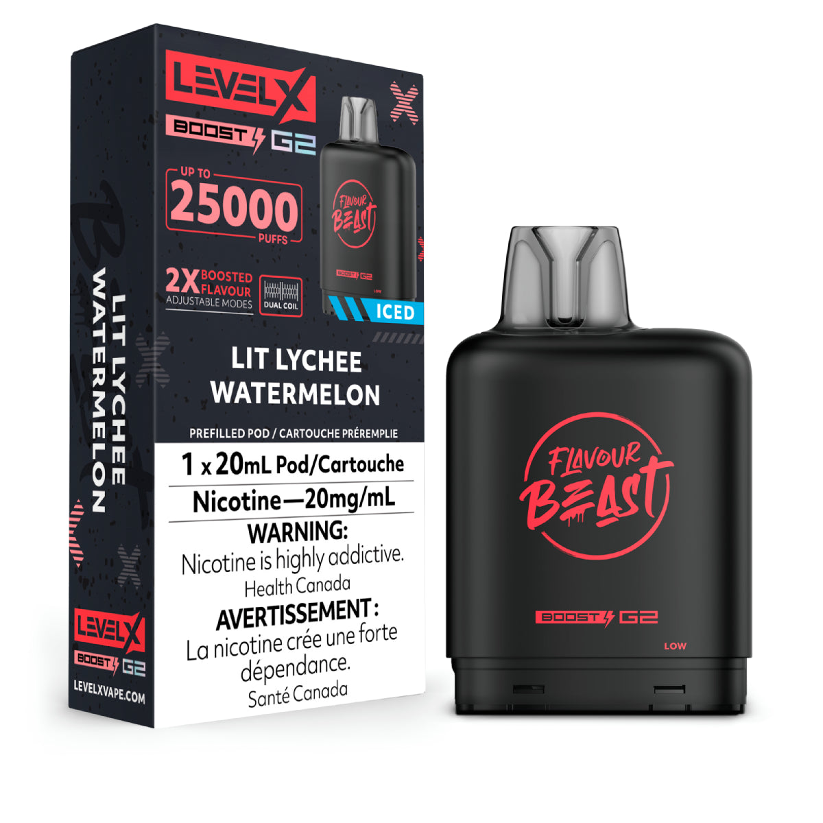 LIT LYCHEE WATERMELON ICED - Level X Flavour Beast - Boost Pod 20mL - 6pc/Carton