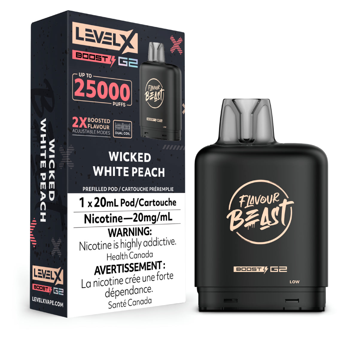 WICKED WHITE PEACH - Level X Flavour Beast - Boost Pod 20mL - 6pc/Carton