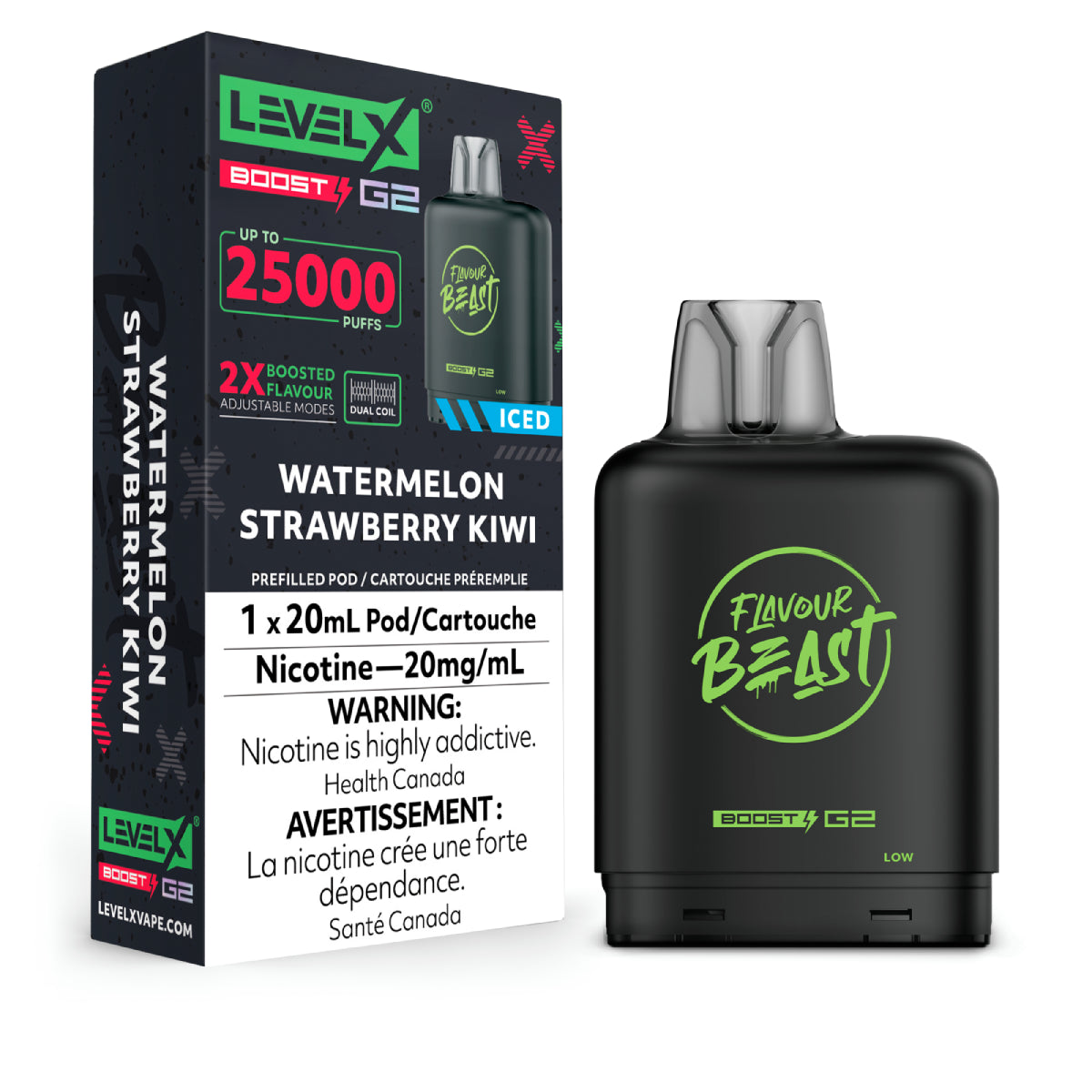 WATERMELON STRAWBERRY KIWI - Level X Flavour Beast - Boost Pod 20mL - 6pc/Carton