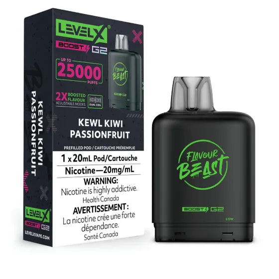 KEWL KIWI PASSIONFRUIT - Level X Flavour Beast - Boost Pod 20mL - 6pc/Carton