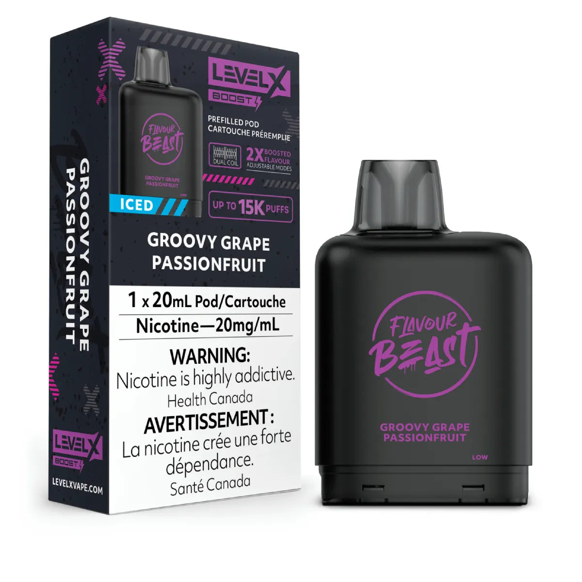 GROOVY GRAPE PASSIONFRUIT ICED - Level X Flavour Beast - Boost Pod 20mL - 6pc/Carton