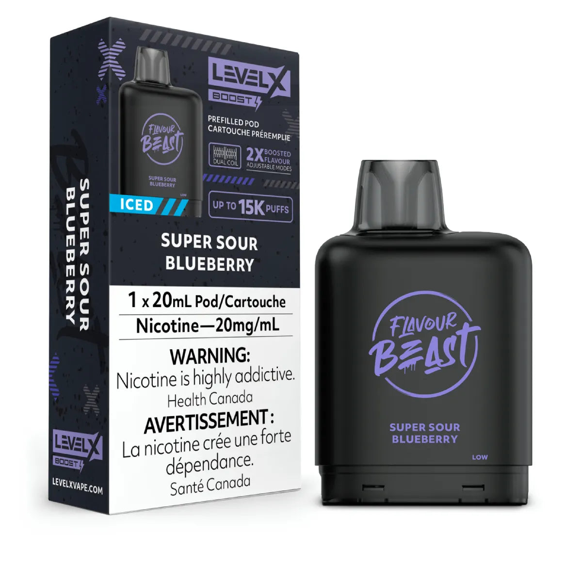 SUPER SOUR BLUEBERRY ICED - Level X Flavour Beast - Boost Pod 20mL - 6pc/Carton