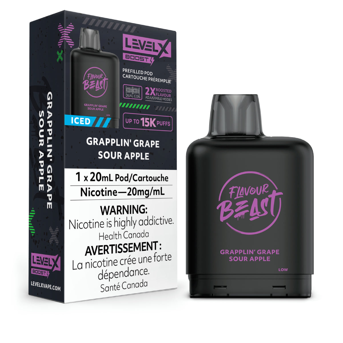 GRAPPLIN' GRAPE SOUR APPLE - Level X Flavour Beast - Boost Pod 20mL - 6pc/Carton