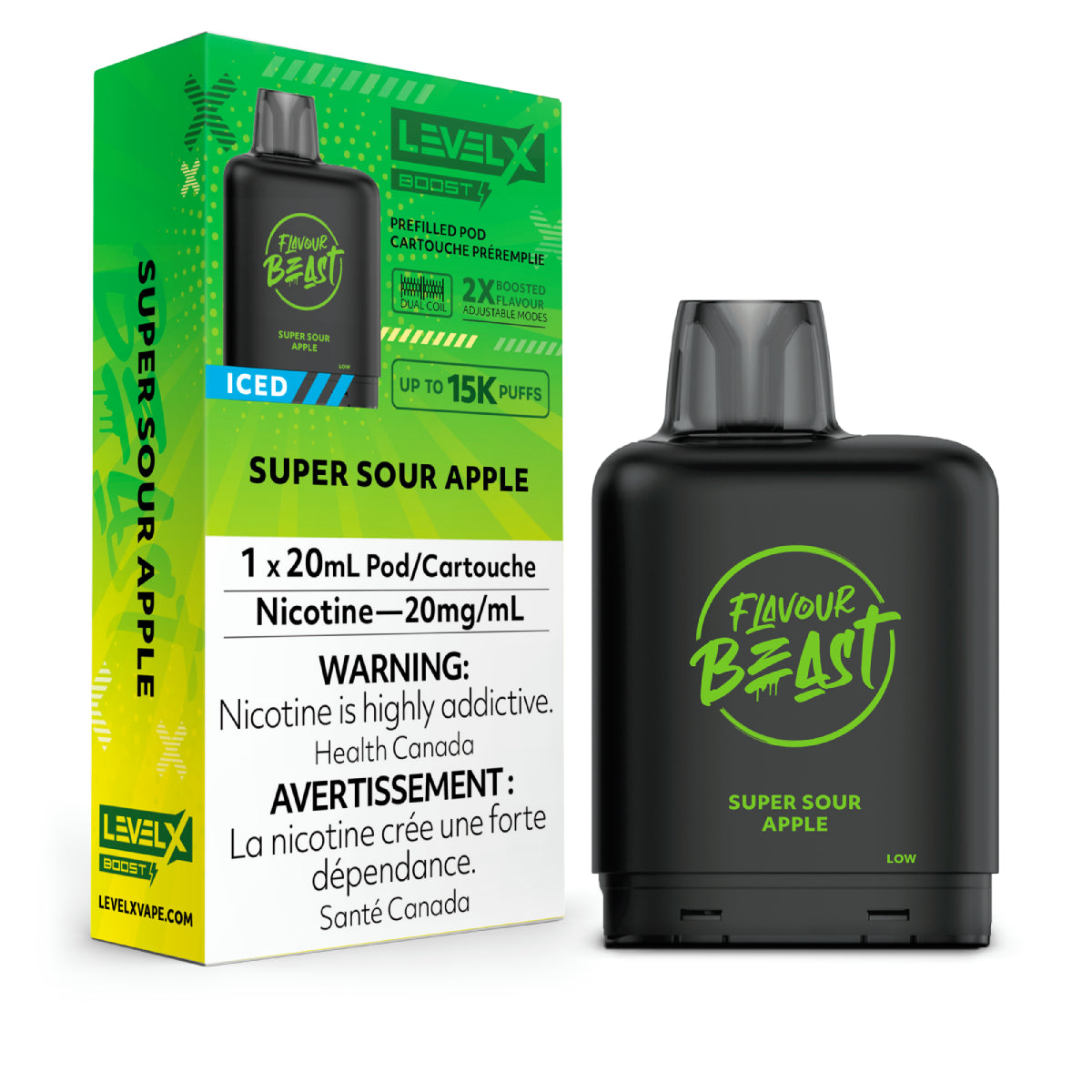 SUPER SOUR APPLE ICED - Level X Flavour Beast - Boost Pod 20mL - 6pc/Carton