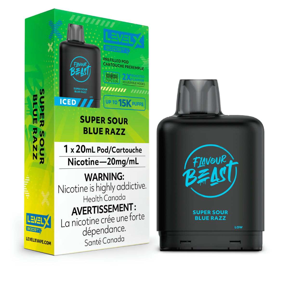 SUPER SOUR BLUE RAZZ ICED - Level X Flavour Beast - Boost Pod 20mL - 6pc/Carton