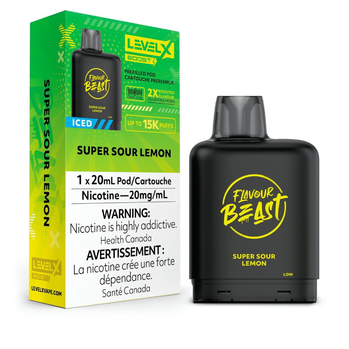 SUPER SOUR LEMON ICED - Level X Flavour Beast - Boost Pod 20mL - 6pc/Carton