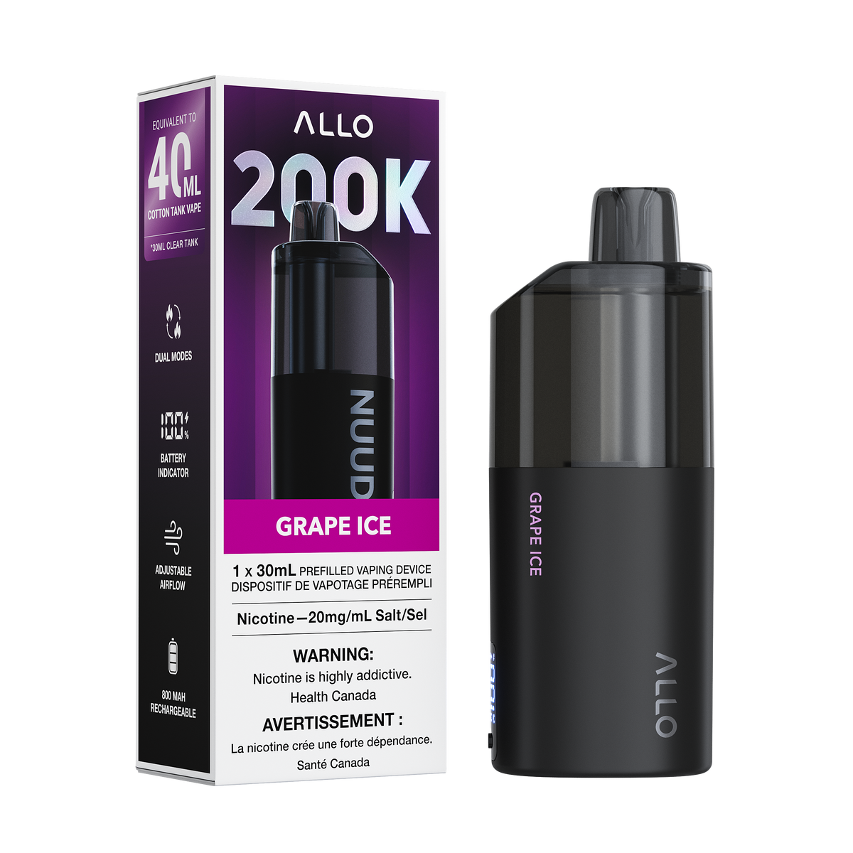 GRAPE ICE - Allo Nuud 200K Disposable Vape - 4ct - [ON]