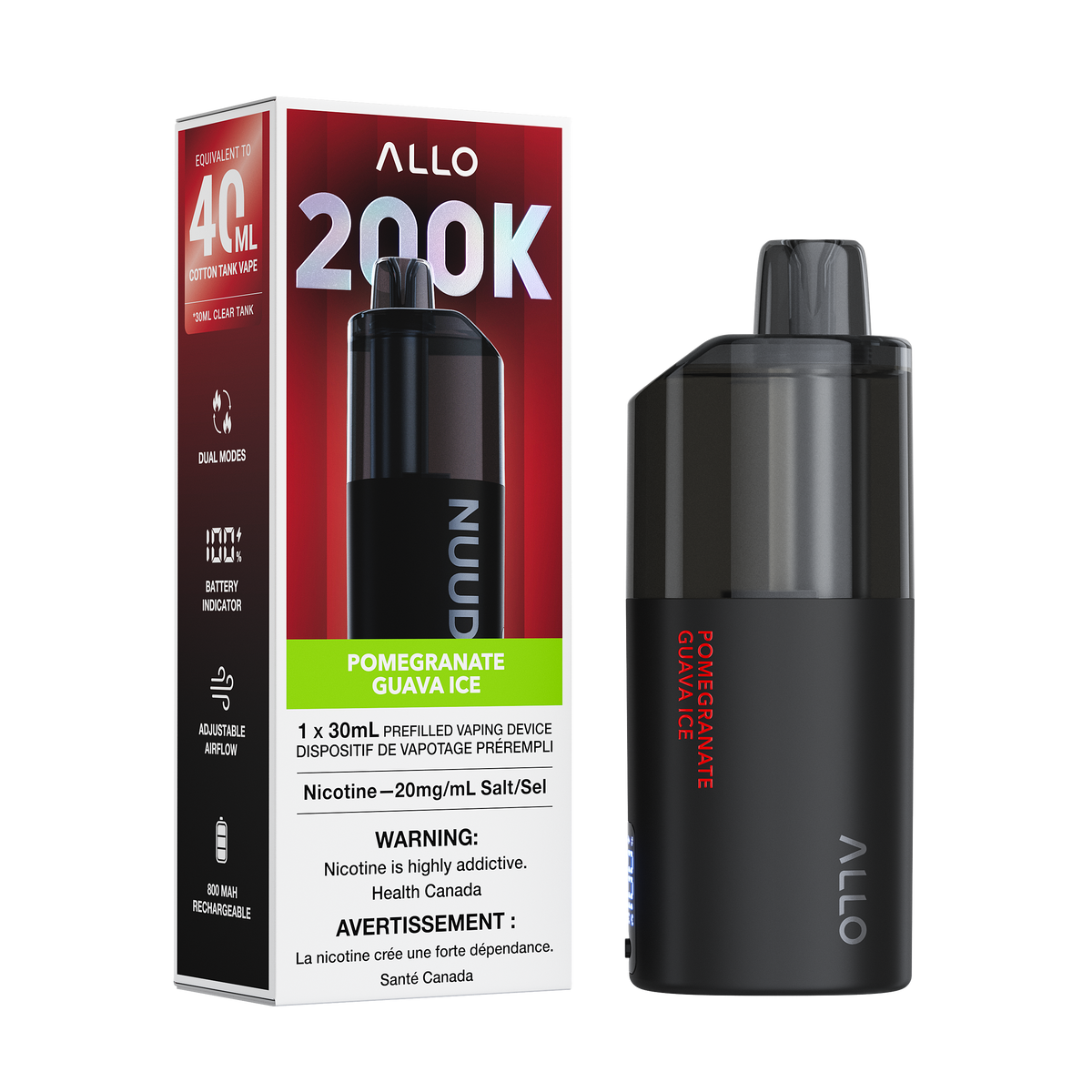 POMEGRANATE GUAVA ICE - Allo Nuud 200K Disposable Vape - 4ct - [ON]