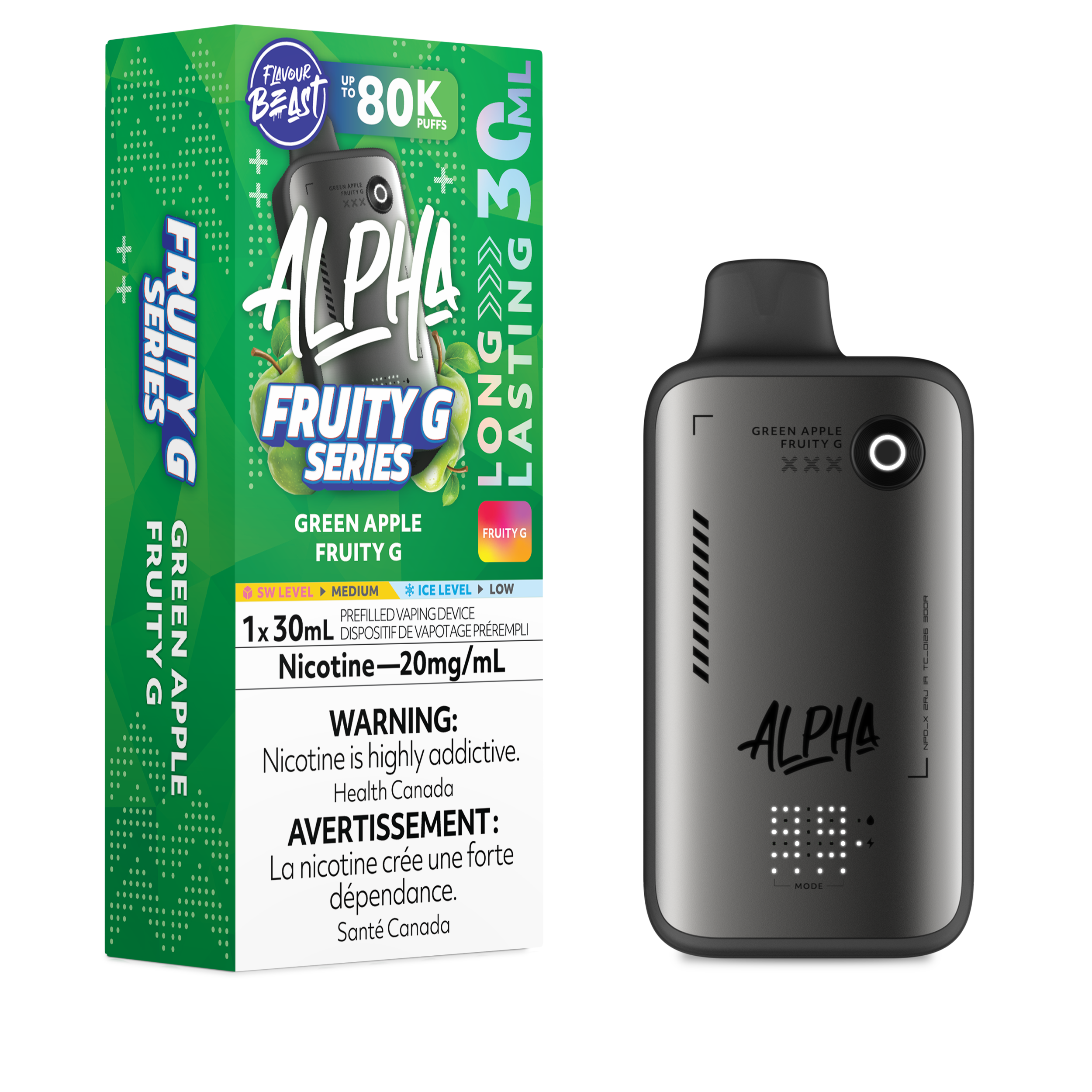 GREEN APPLE FRUITY G - Flavour Beast Alpha 80K - 20MG - 4pc/Carton [ON]