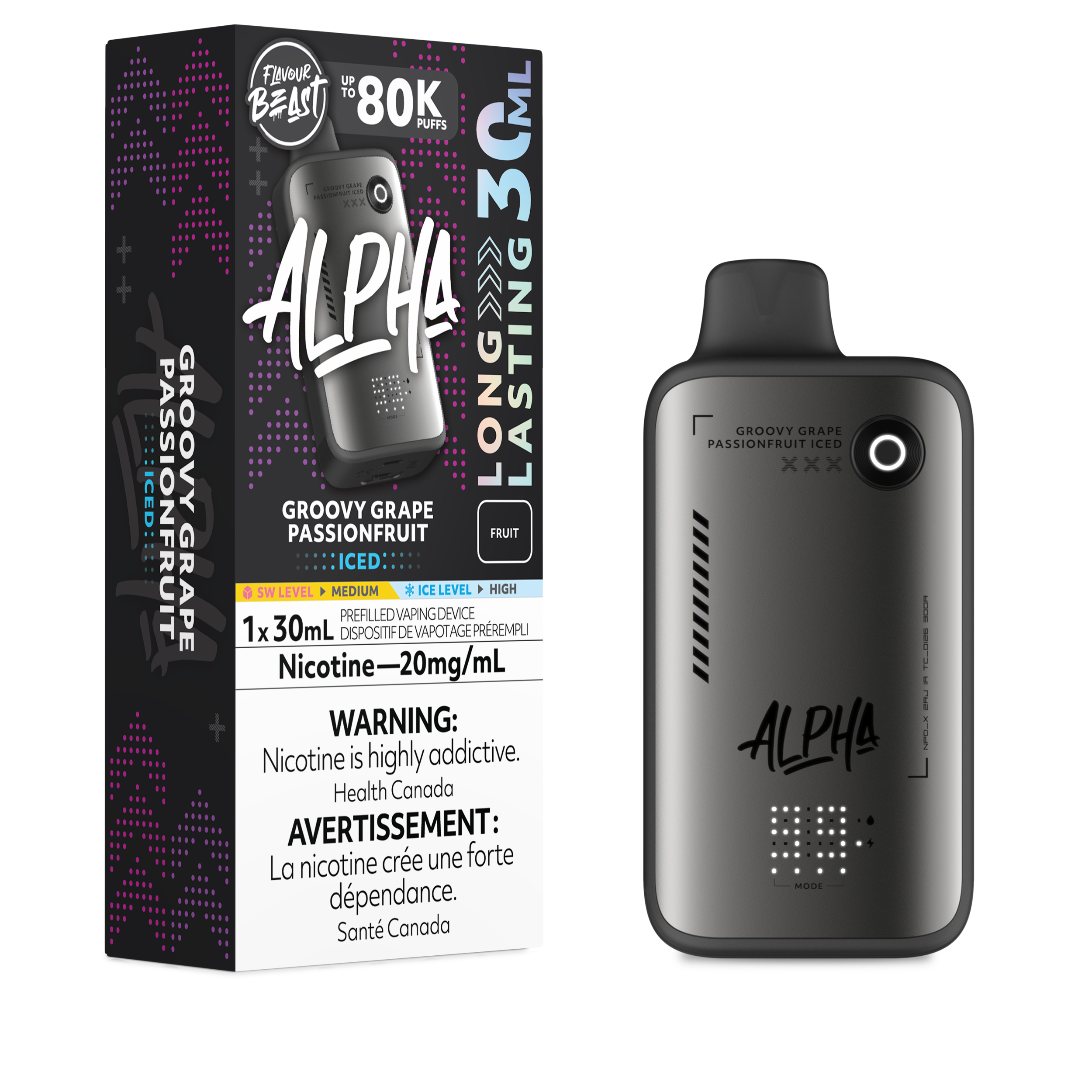 GROOVY GRAPE PASSIONFRUIT - Flavour Beast Alpha 80K - 20MG - 4pc/Carton [ON]