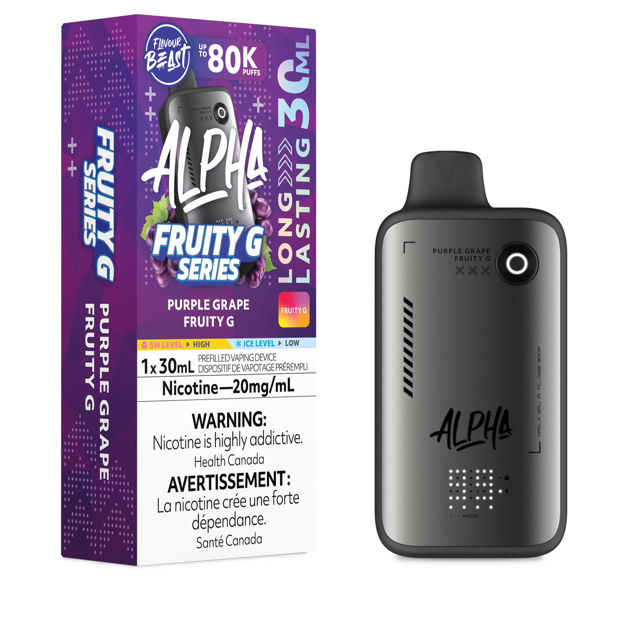 PURPLE GRAPE FRUITY G - Flavour Beast Alpha 80K - 20MG - 4pc/Carton [ON]