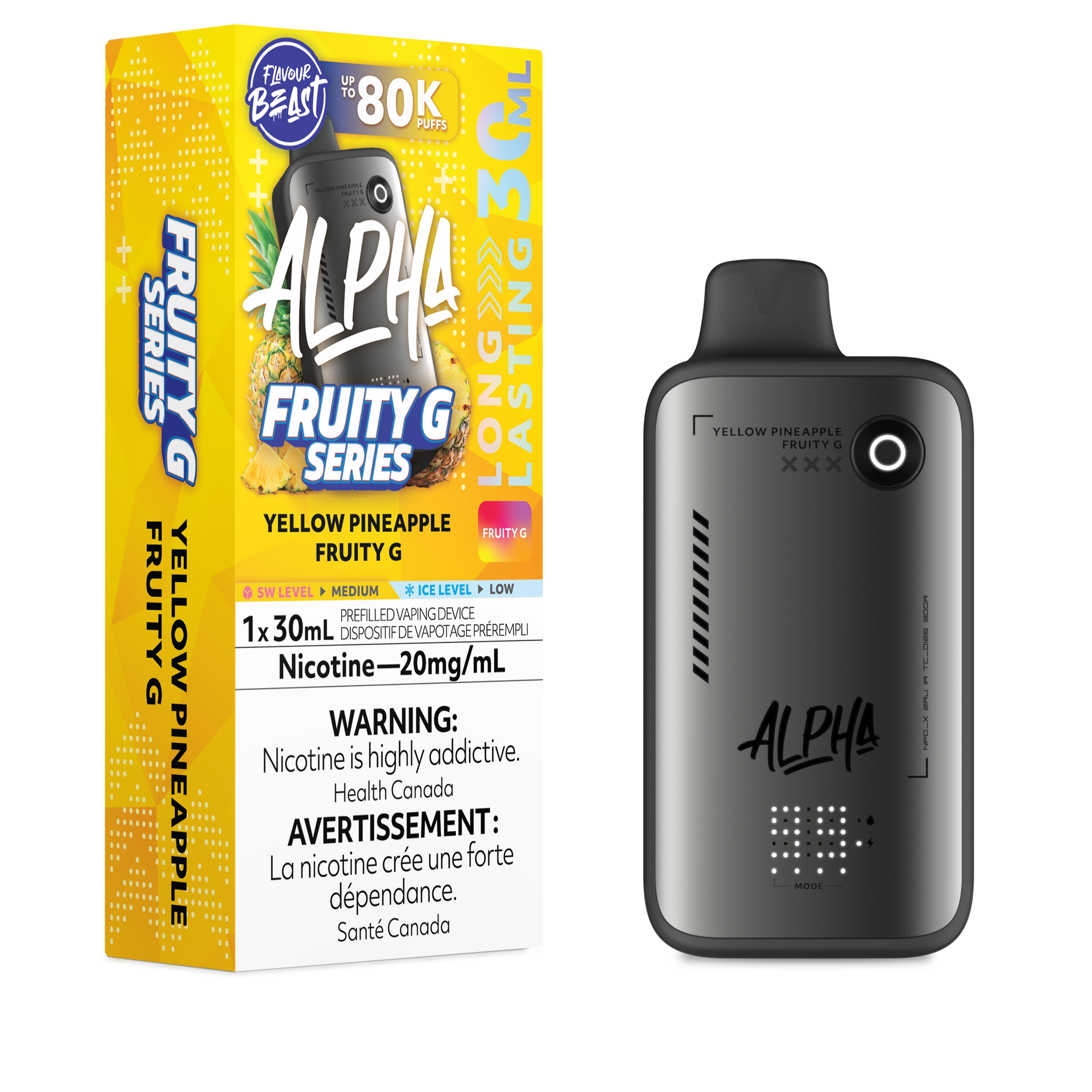 YELLOW PINEAPPLE FRUITY G - Flavour Beast Alpha 80K - 20MG - 4pc/Carton [ON]