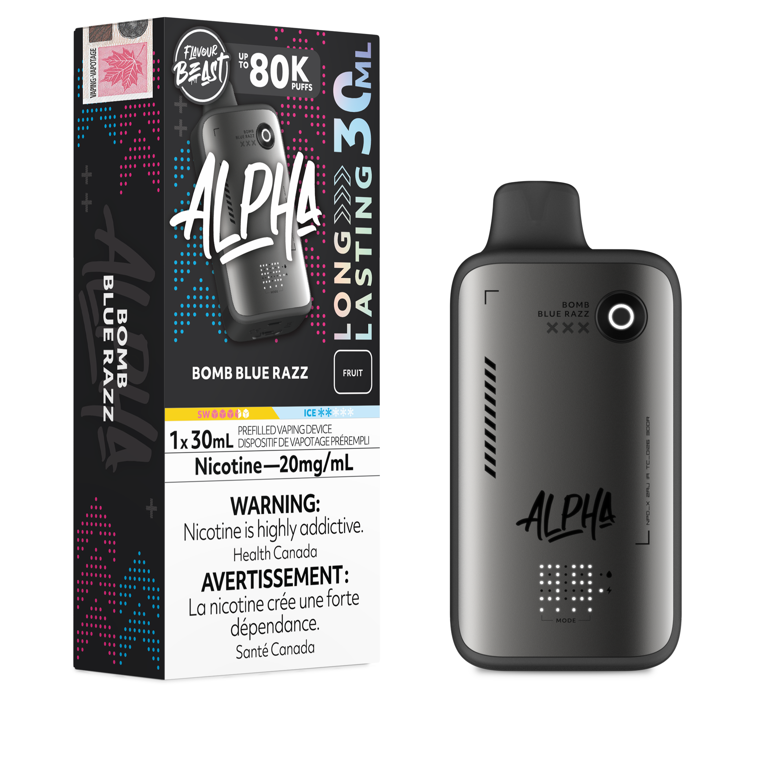 BOMB BLUE RAZZ - Flavour Beast Alpha 80K - 20MG - 4pc/Carton [ON]