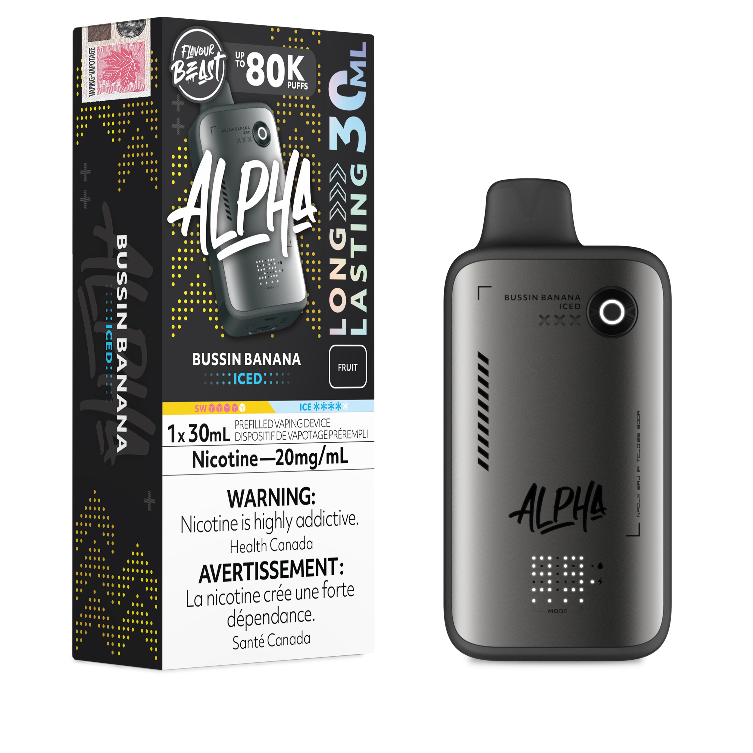 BUSSIN BANANA ICED - Flavour Beast Alpha 80K - 20MG - 4pc/Carton [ON]