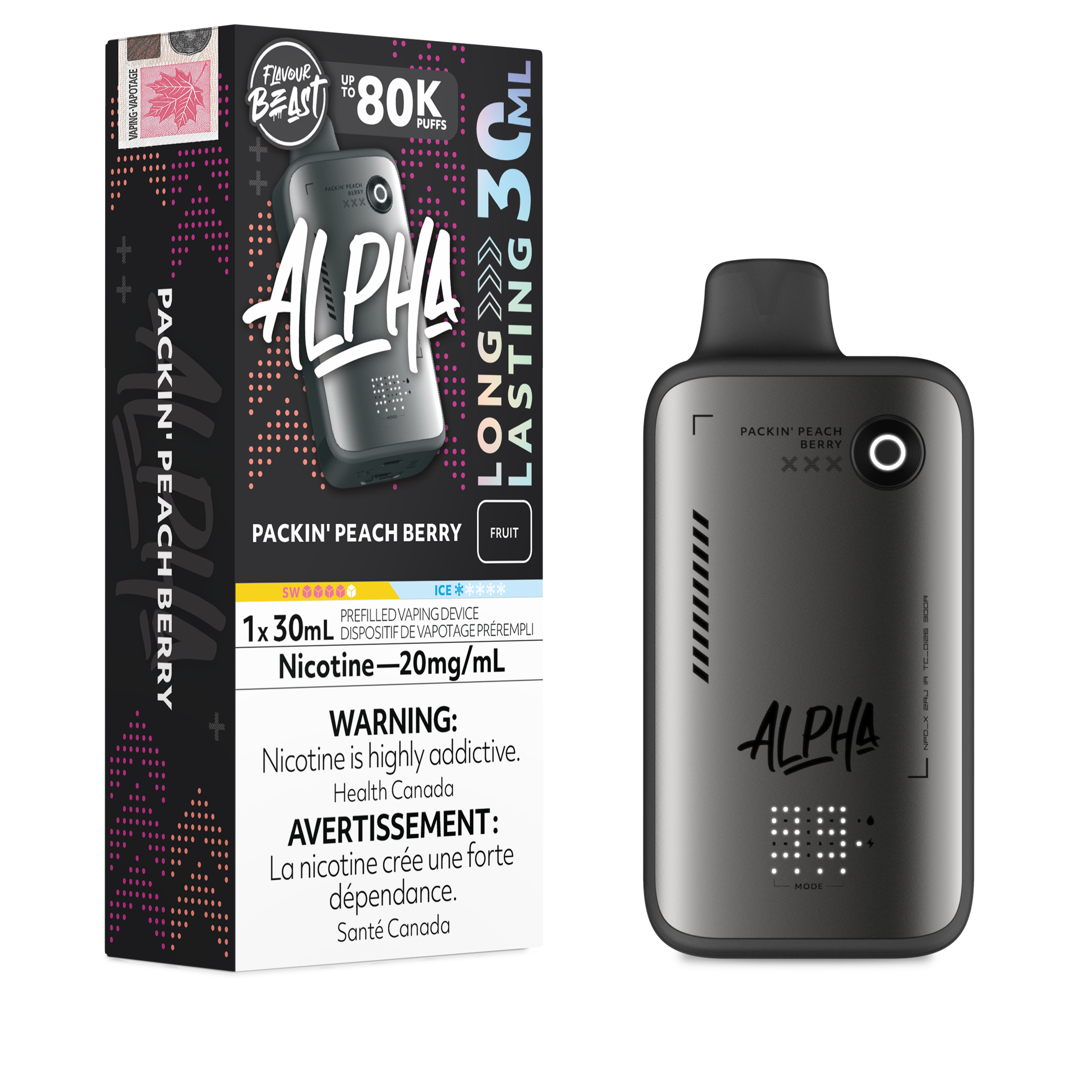 PACKIN PEACH BERRY - Flavour Beast Alpha 80K - 20MG - 4pc/Carton [ON]