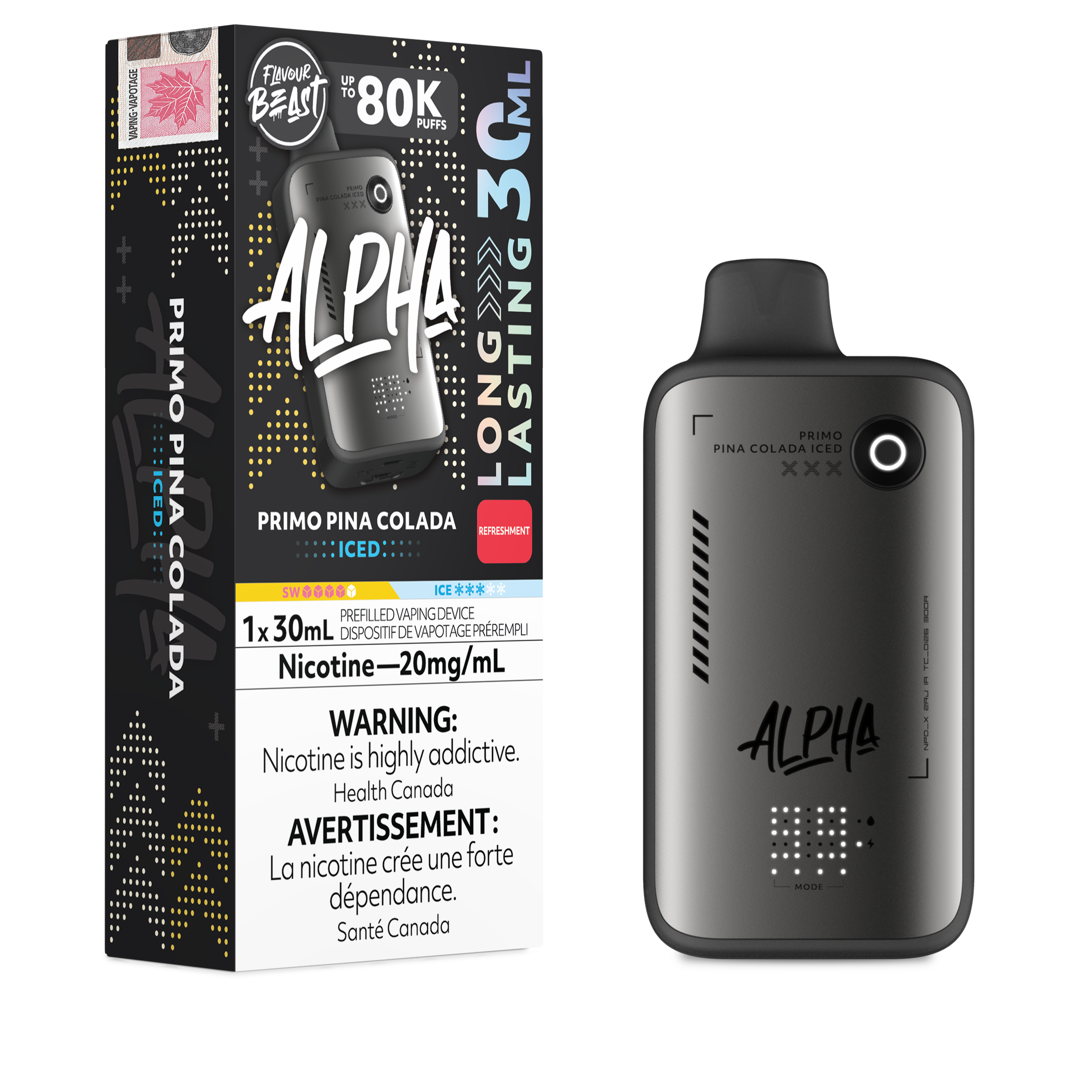 PRIMO PINA COLADA ICED - Flavour Beast Alpha 80K - 20MG - 4pc/Carton [ON]
