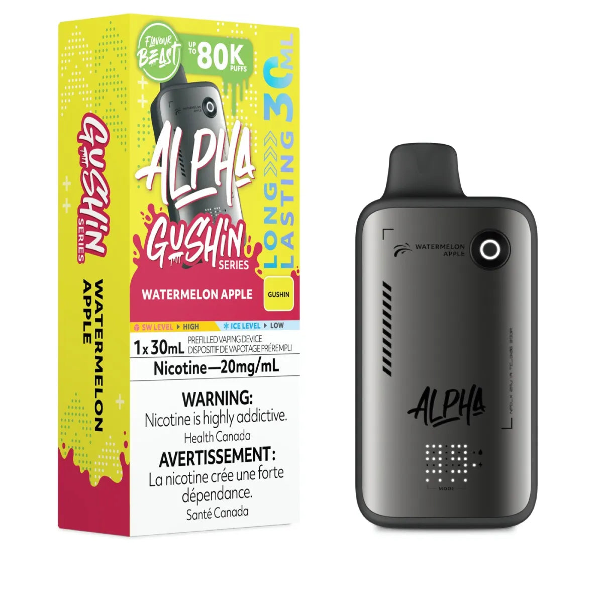 GUSHIN WATERMELON APPLE - Flavour Beast Alpha 80K - 20MG - 4pc/Carton [ON]