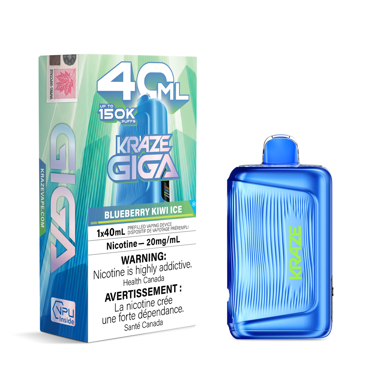 BLUEBERRY KIWI ICE - KRAZE GIGA 150K - 40ml - 4PK - [ON]