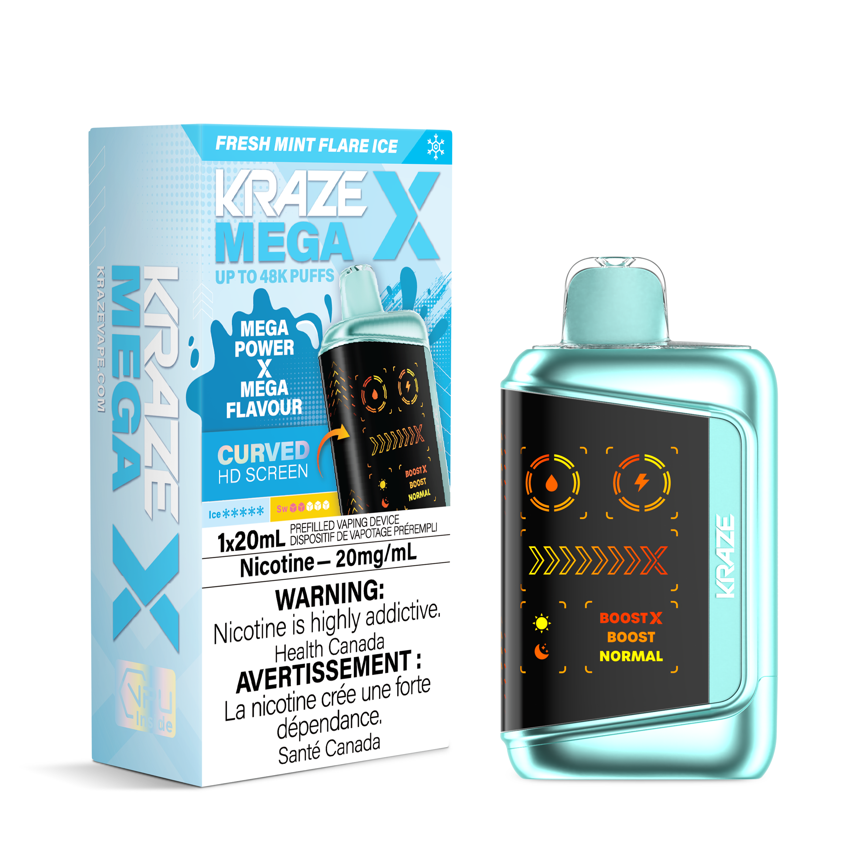 FRESH MINT FLARE ICE - Kraze Mega X 48k - 4pc/Carton [ON]