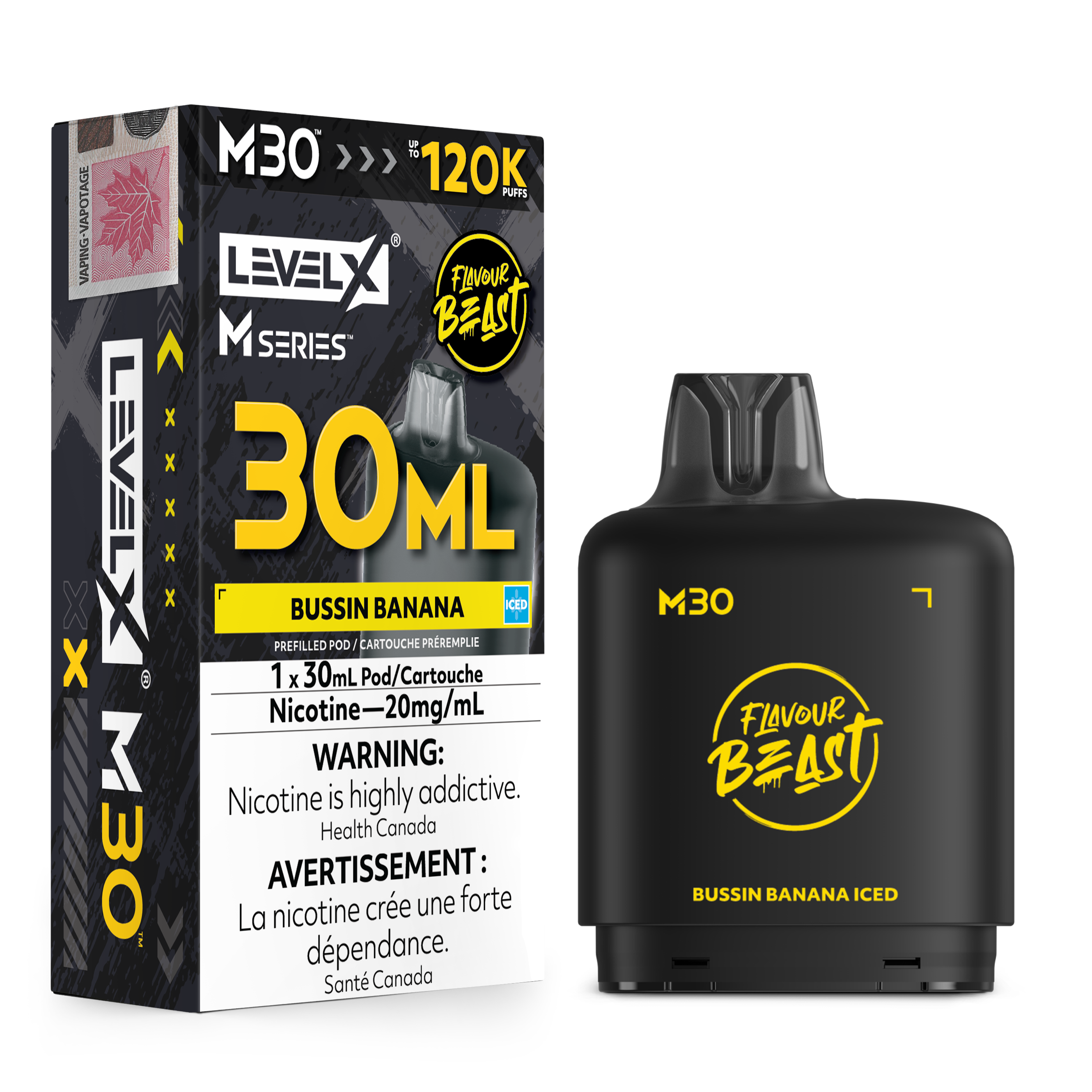 Bussin Banana Iced - Level X Flavour Beast M Series - 30ml Pods - 4pc/carton [ON]