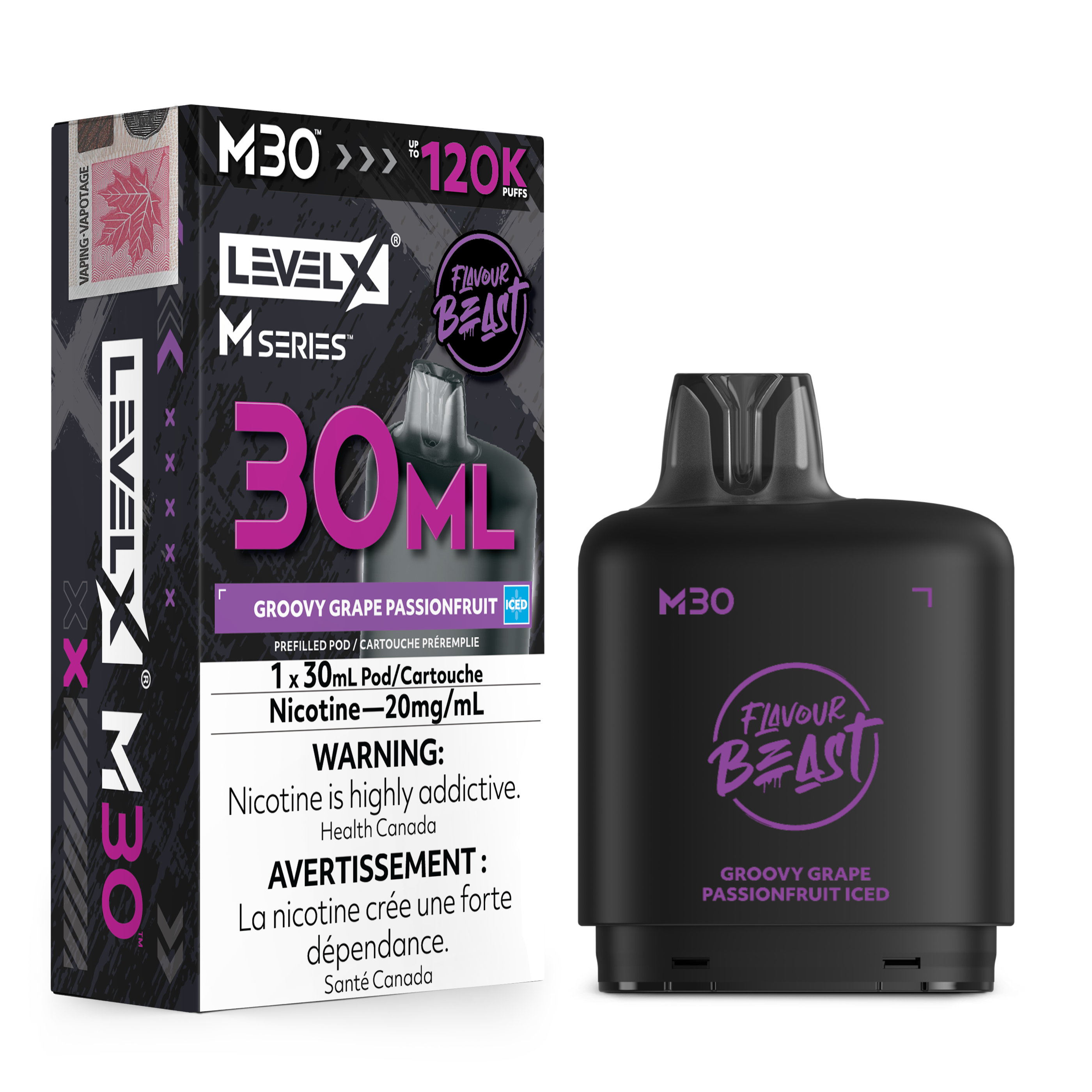 Groovy Grape Passionfruit Iced - Level X Flavour Beast M Series - 30ml Pods - 4pc/carton [ON]