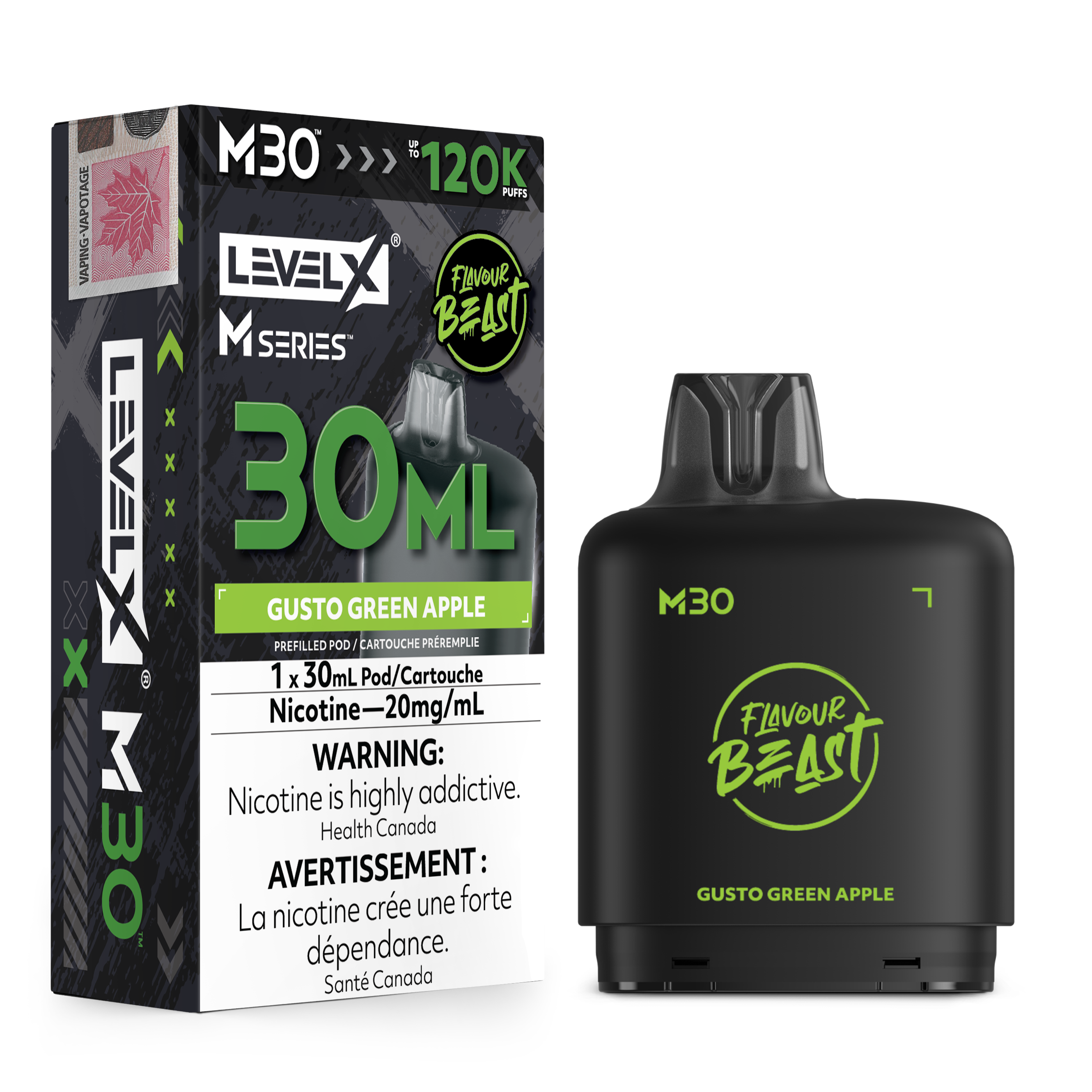 Gusto Green Apple - Level X Flavour Beast M Series - 30ml Pods - 4pc/carton [ON]