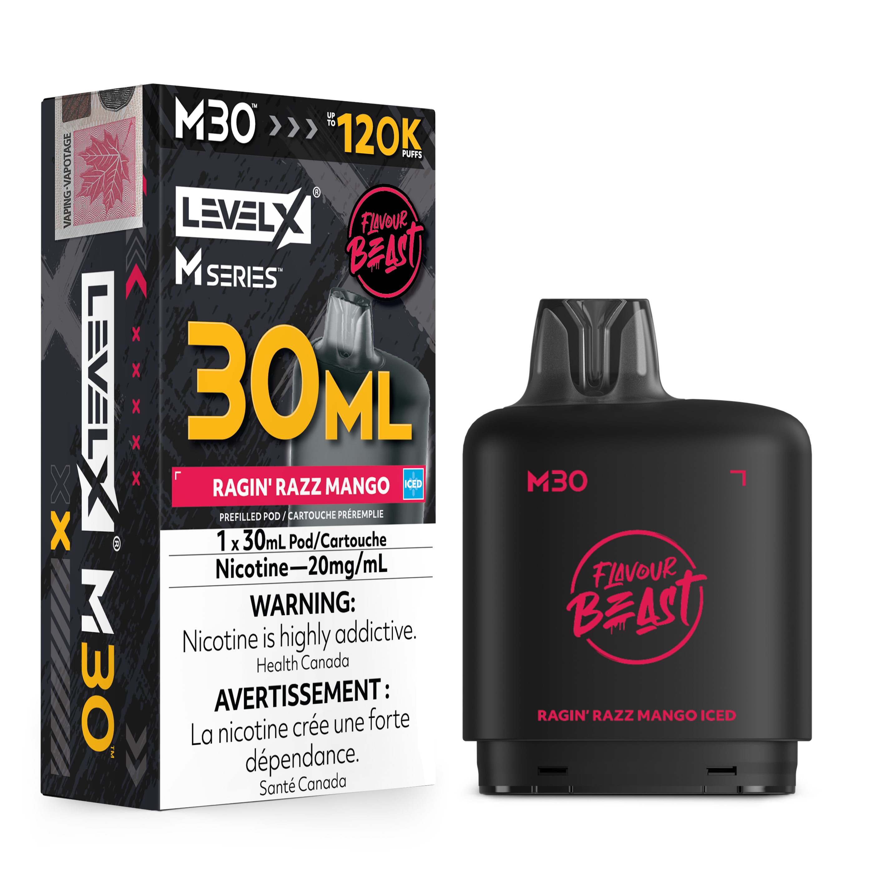 Ragin Razz Mango Iced - Level X Flavour Beast M Series - 30ml Pods - 4pc/carton [ON]
