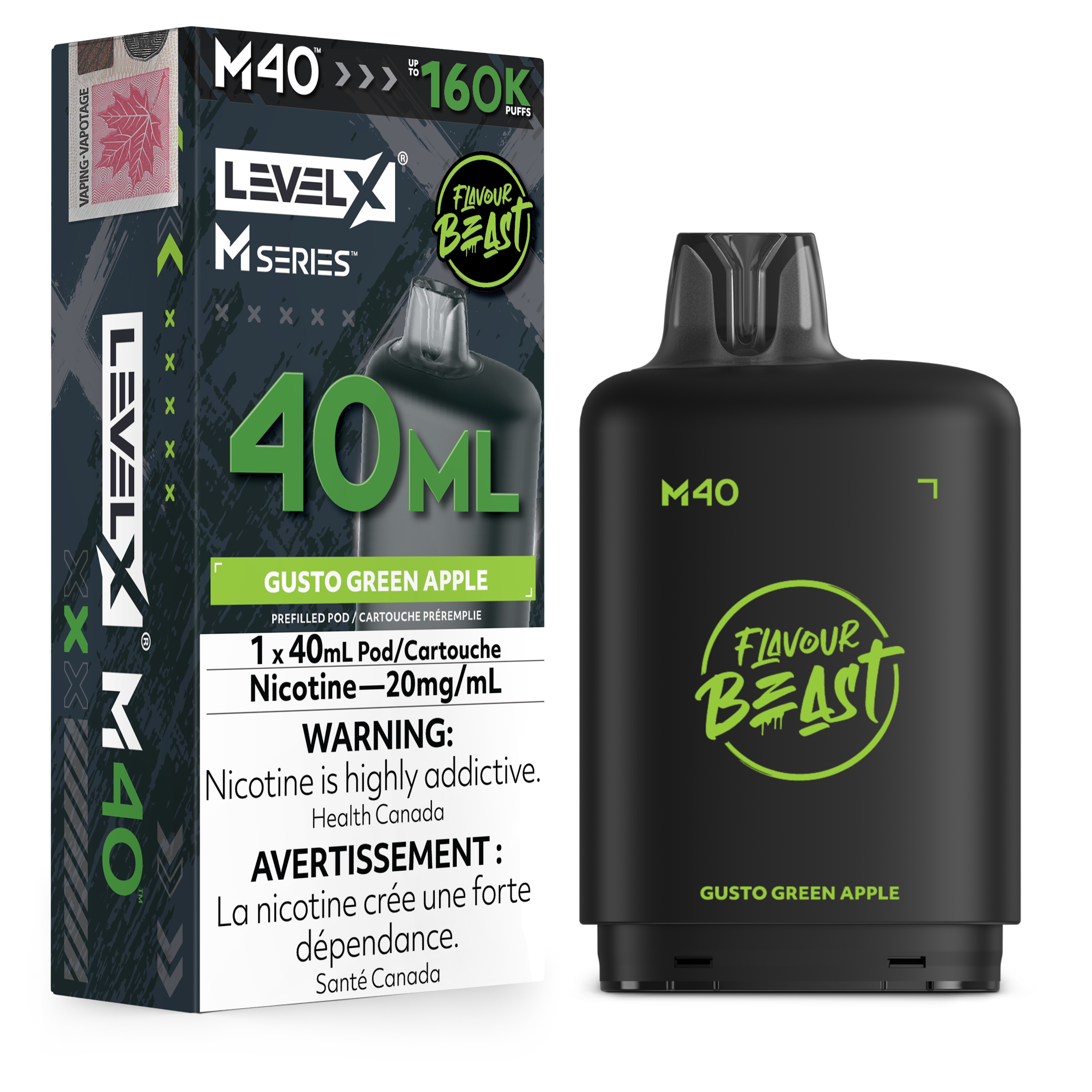 Gusto Green Apple - Level X Flavour Beast M Series - 40ml Pods - 4pc/carton [ON]