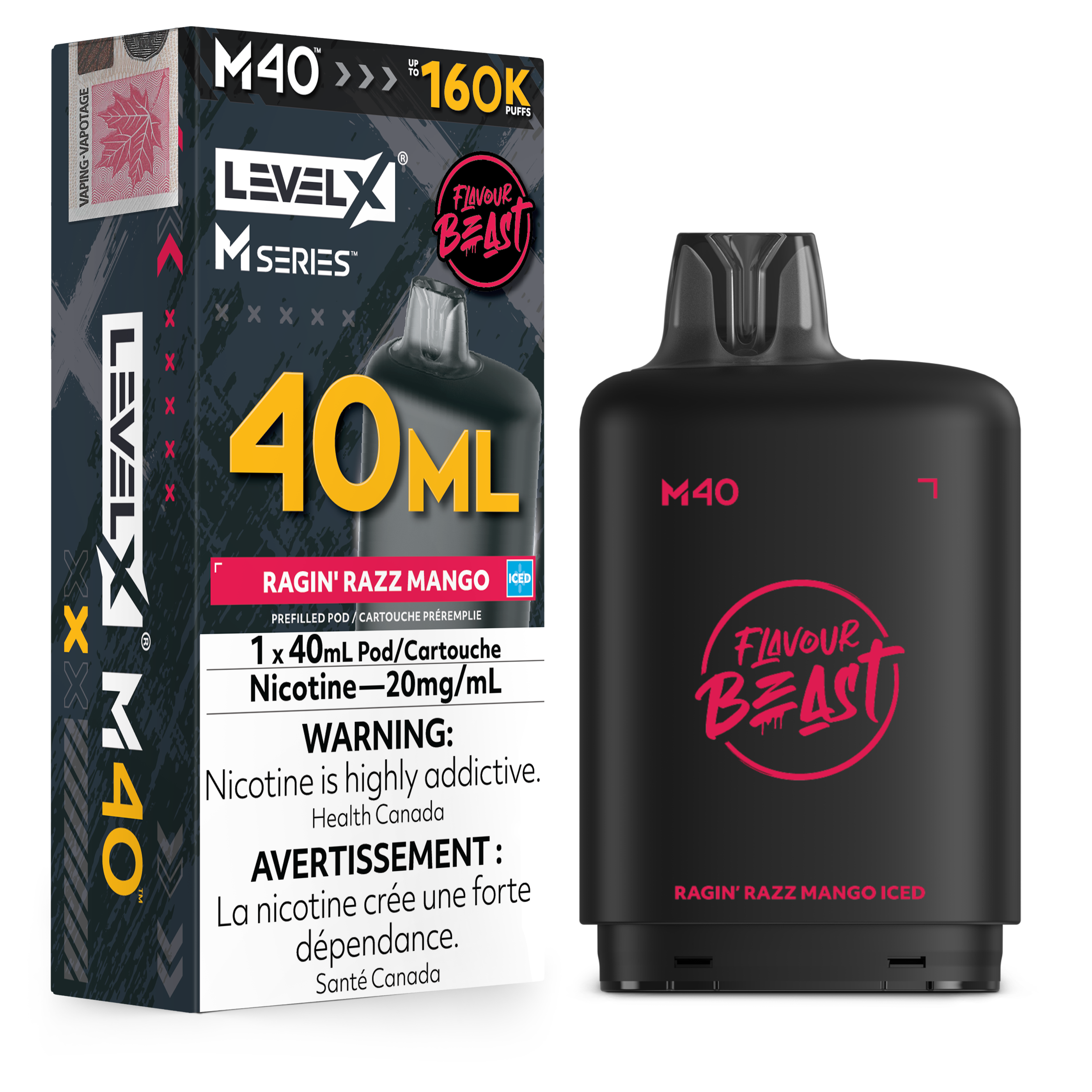 Ragin Razz Mango Iced - Level X Flavour Beast M Series - 40ml Pods - 4pc/carton [ON]