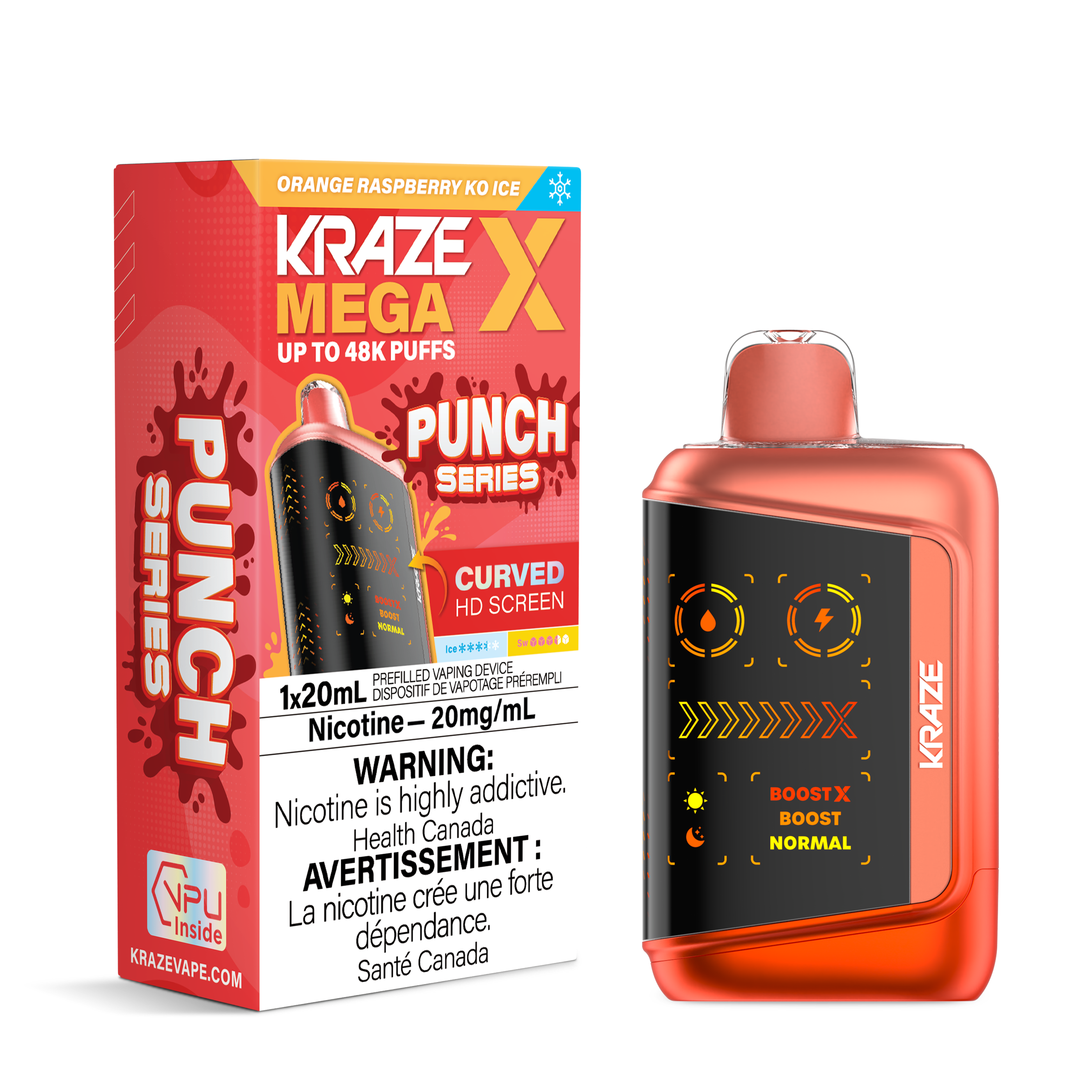 ORANGE RASPBERRY KO ICE - Kraze Mega X 48k - 4pc/Carton [ON]