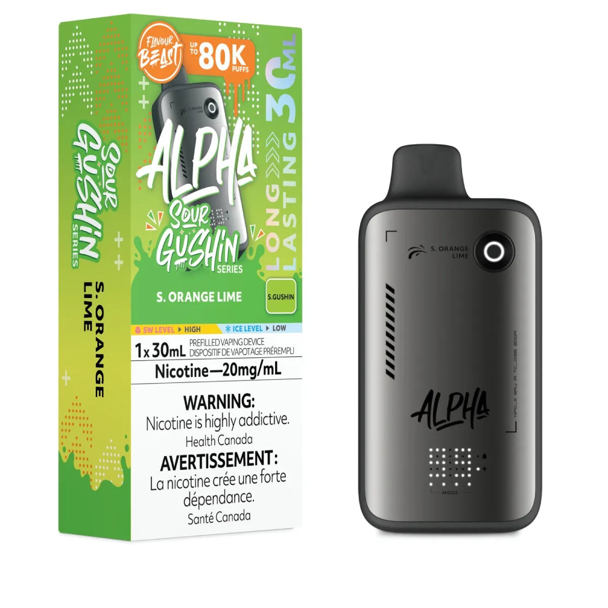 S. ORANGE LIME - Flavour Beast Alpha 80K - 20MG - 4pc/Carton [ON]