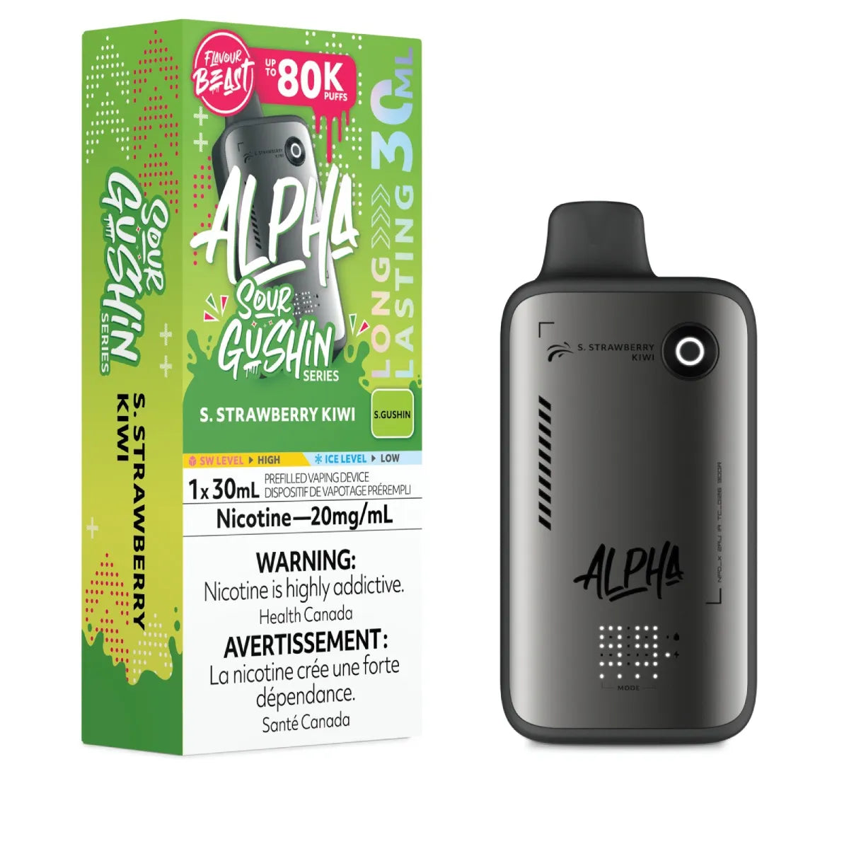 S. STRAWBERRY KIWI - Flavour Beast Alpha 80K - 20MG - 4pc/Carton [ON]