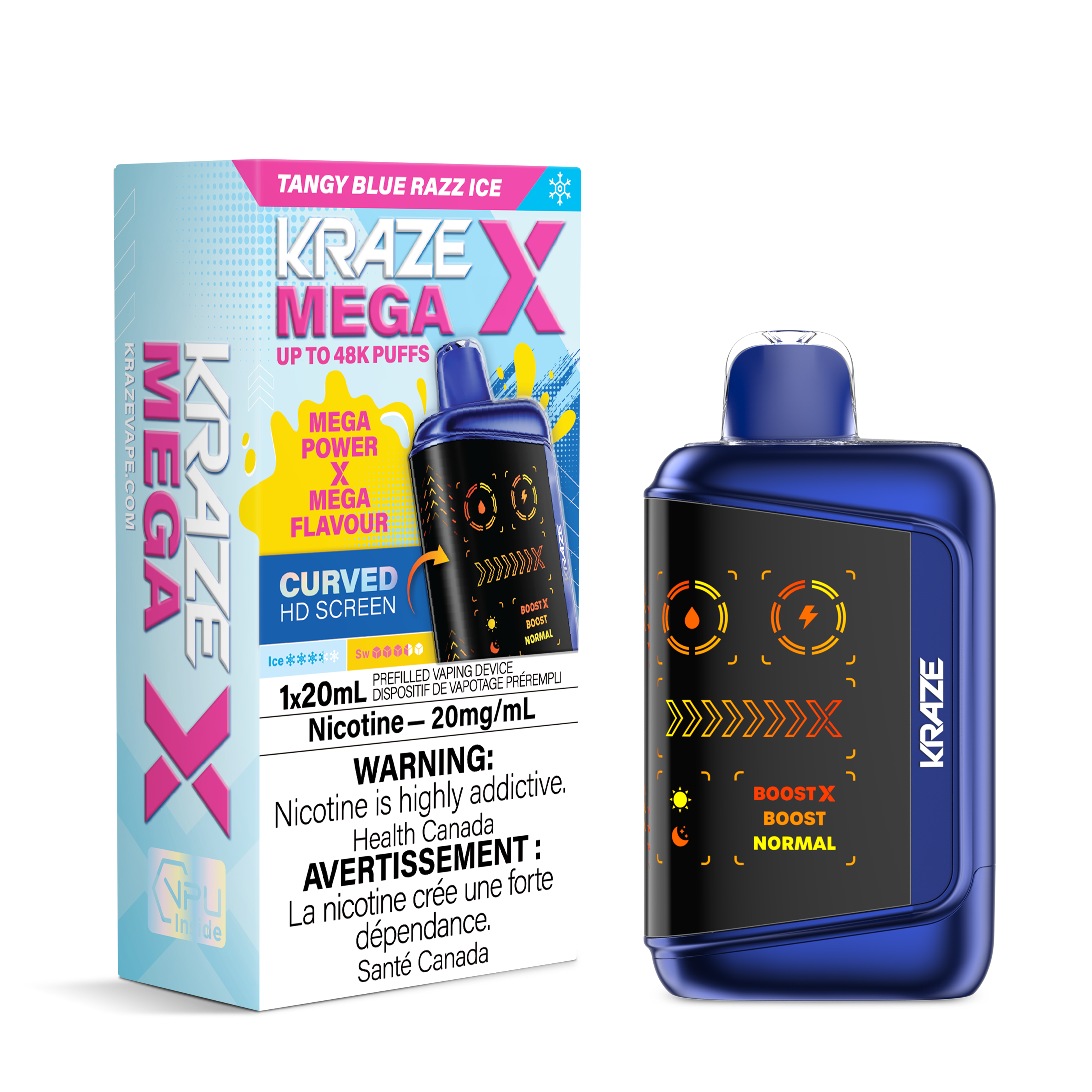 TANGY BLUE RAZZ ICE - Kraze Mega X 48k - 4pc/Carton [ON]