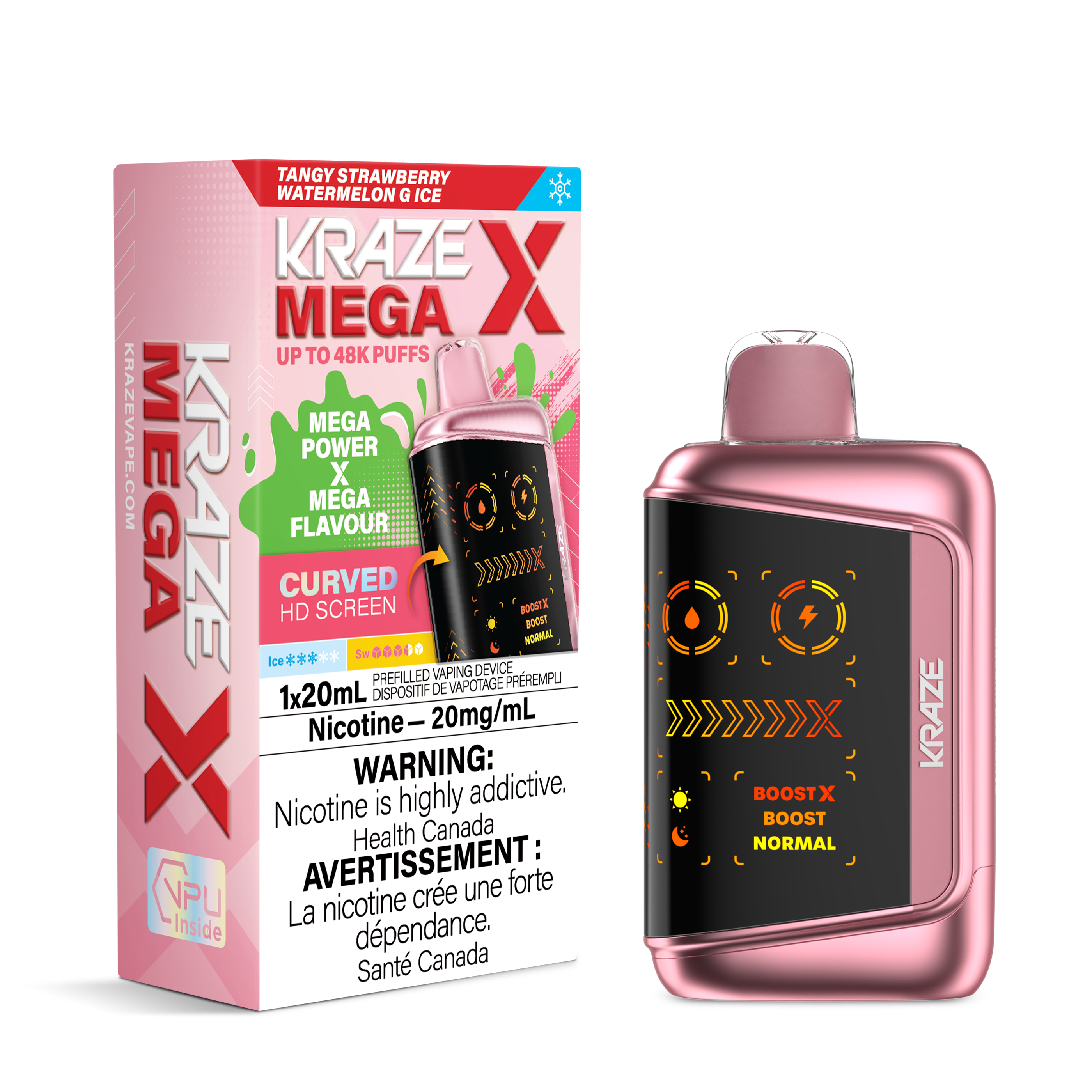 TANGY STRAWBERRY WATERMELON G ICE - Kraze Mega X 48k - 4pc/Carton [ON]