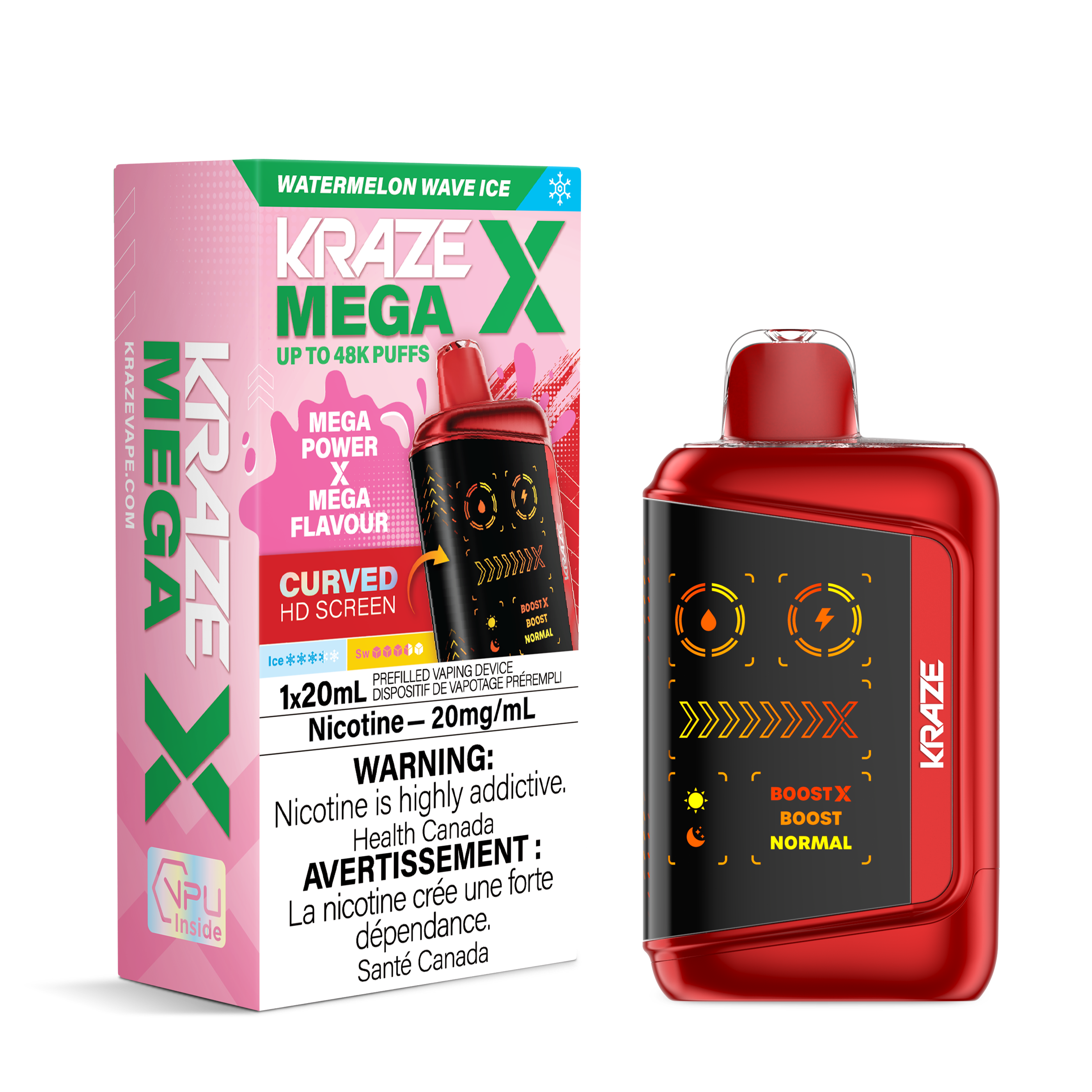 WATERMELON WAVE ICE - Kraze Mega X 48k - 4pc/Carton [ON]