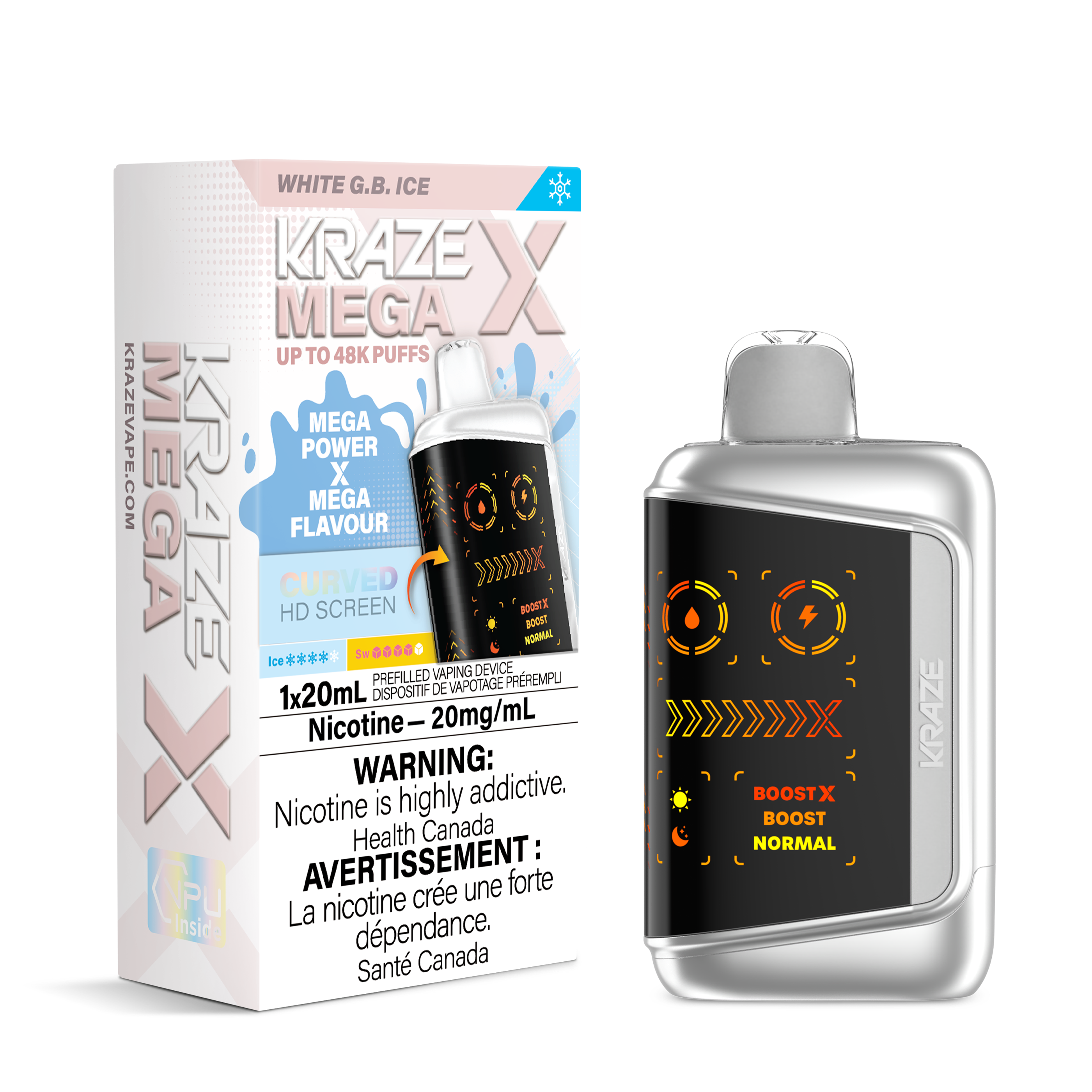 WHITE G.B ICE - Kraze Mega X 48k - 4pc/Carton [ON]